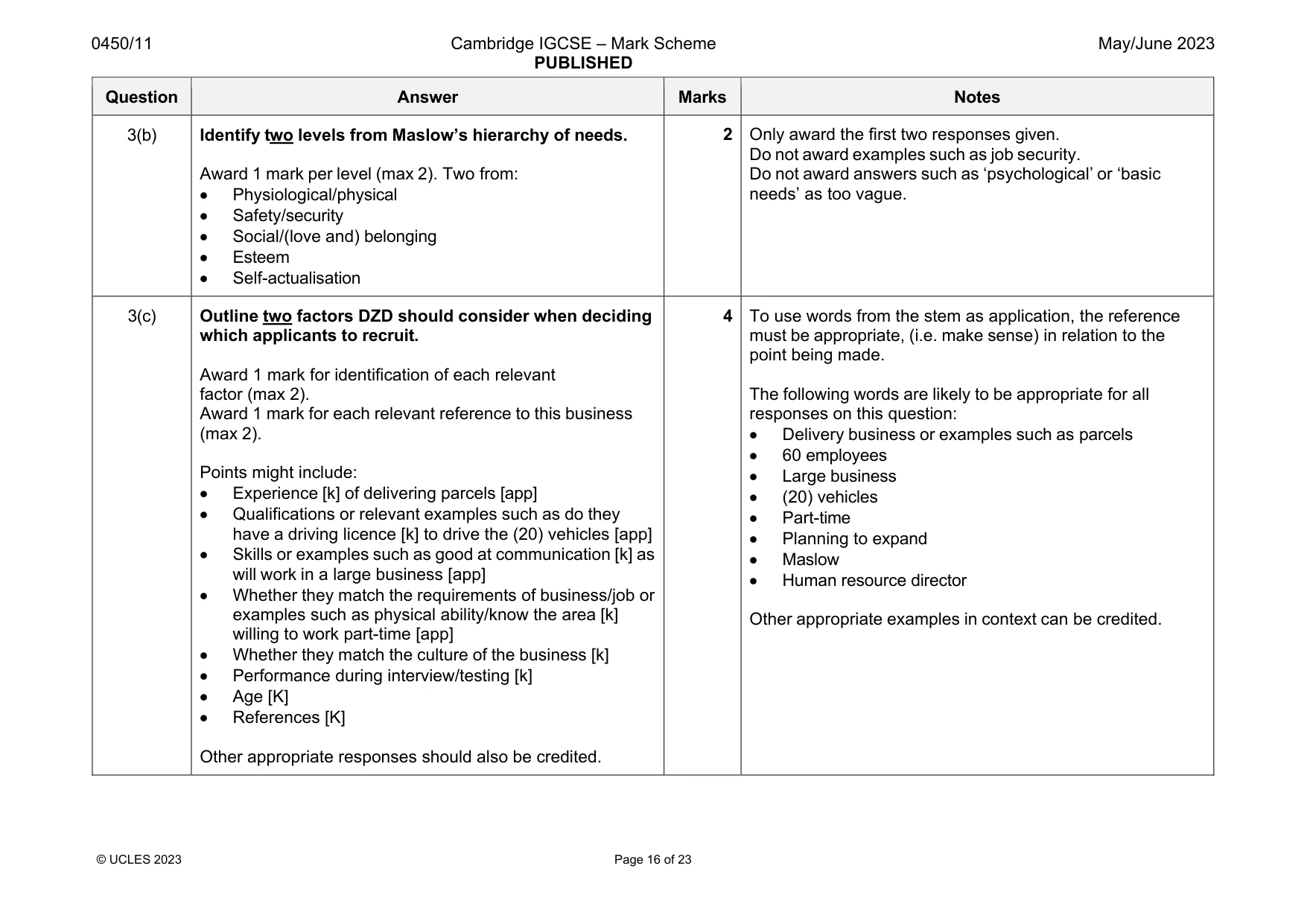 Mark scheme, page 16 of 23