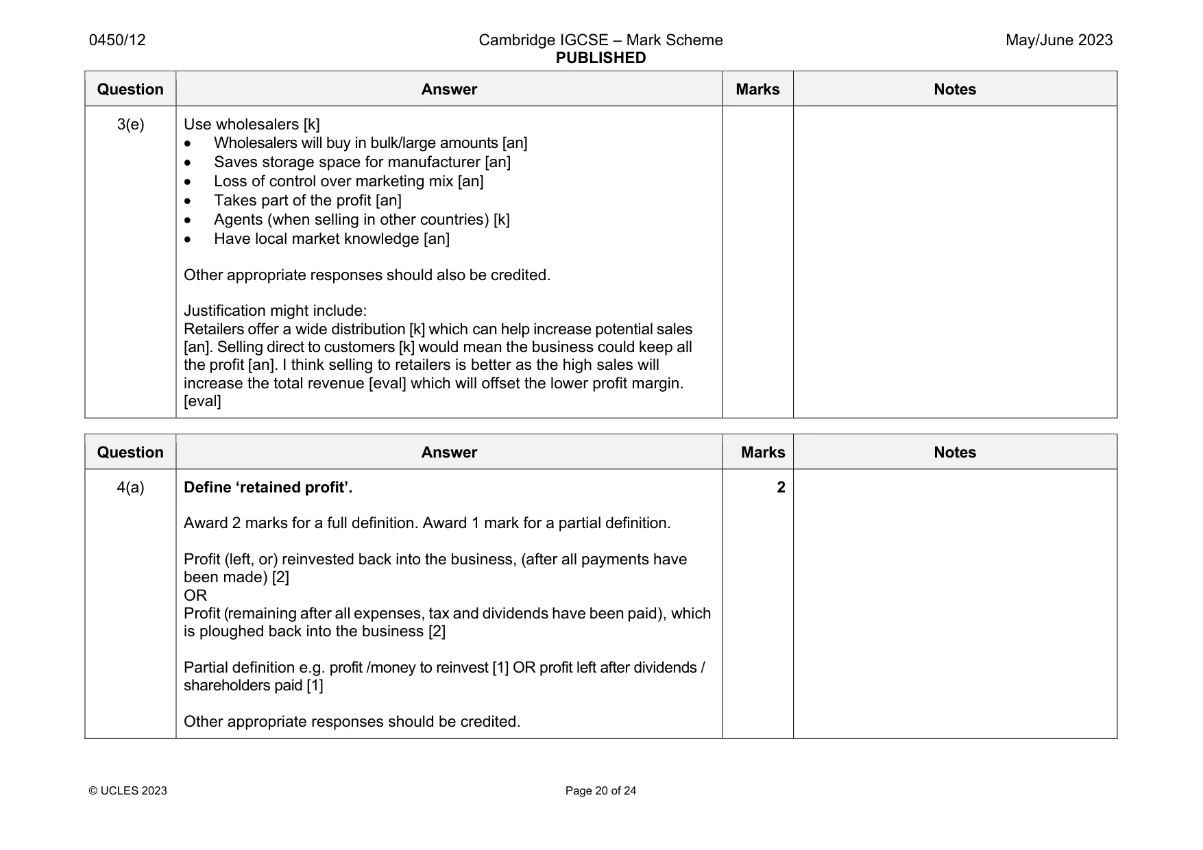 Mark scheme, page 20 of 24