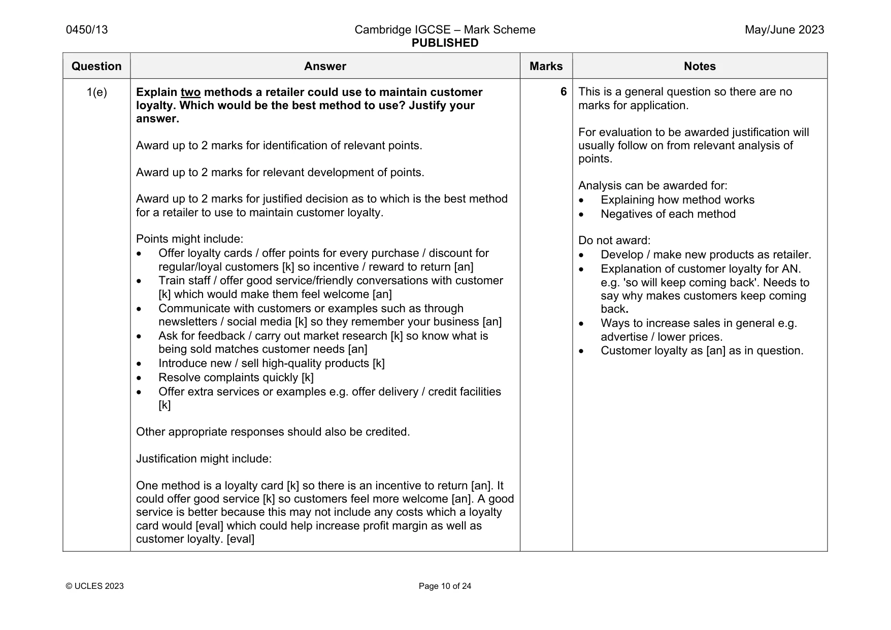 Mark scheme, page 10 of 24