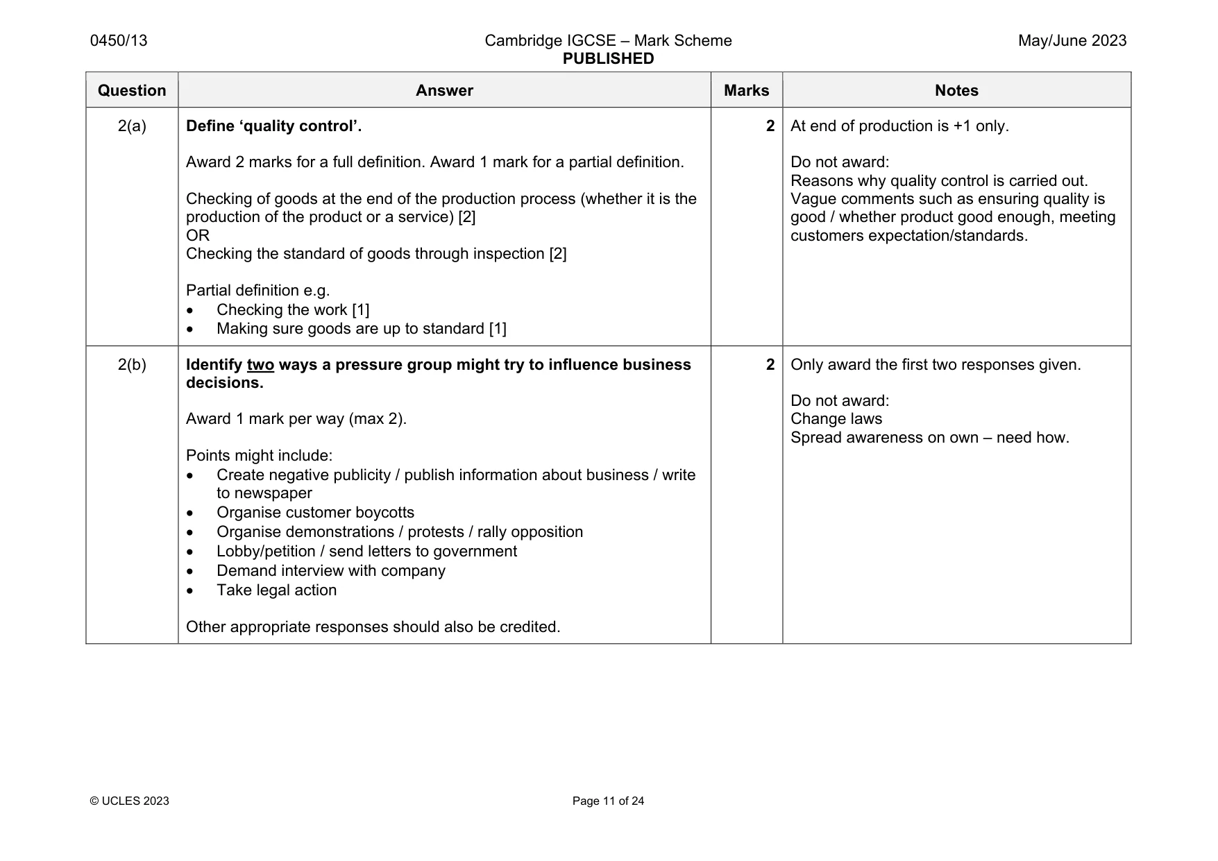 Mark scheme, page 11 of 24