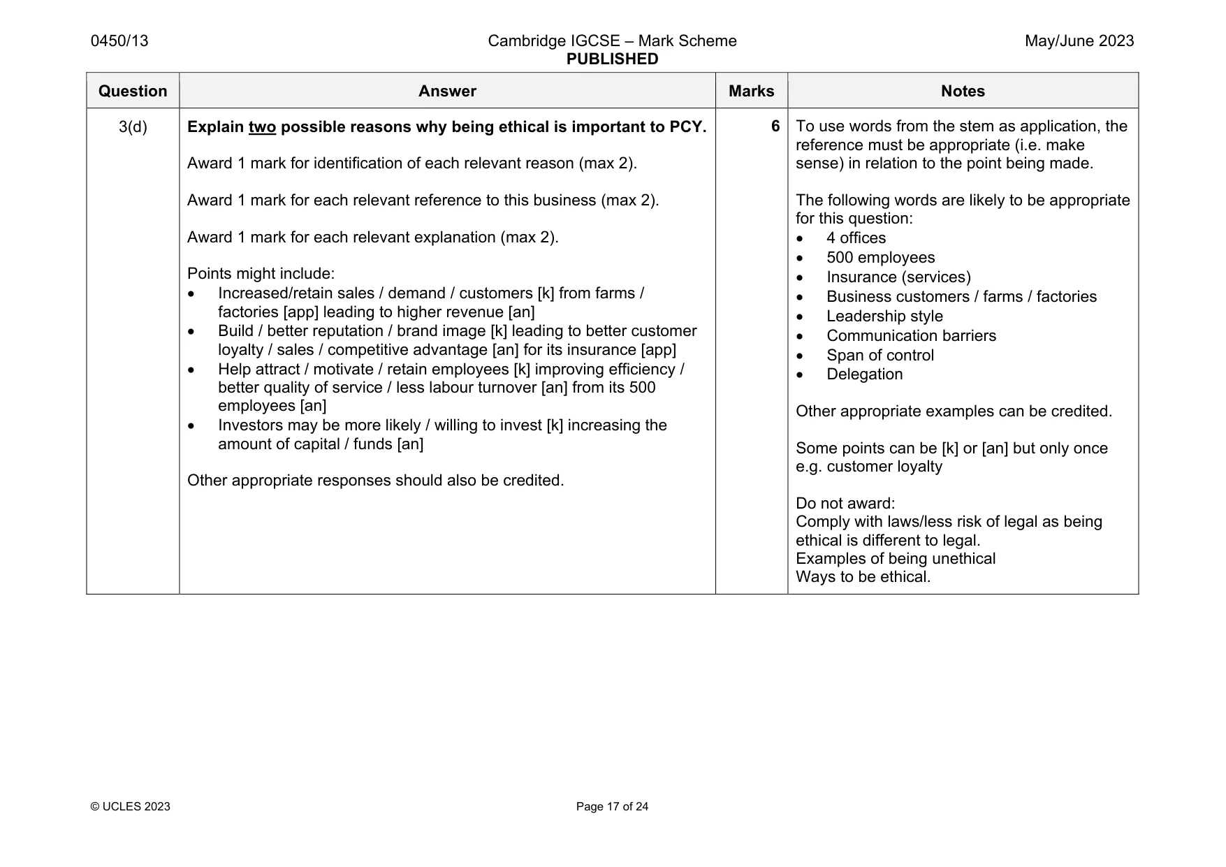 Mark scheme, page 17 of 24