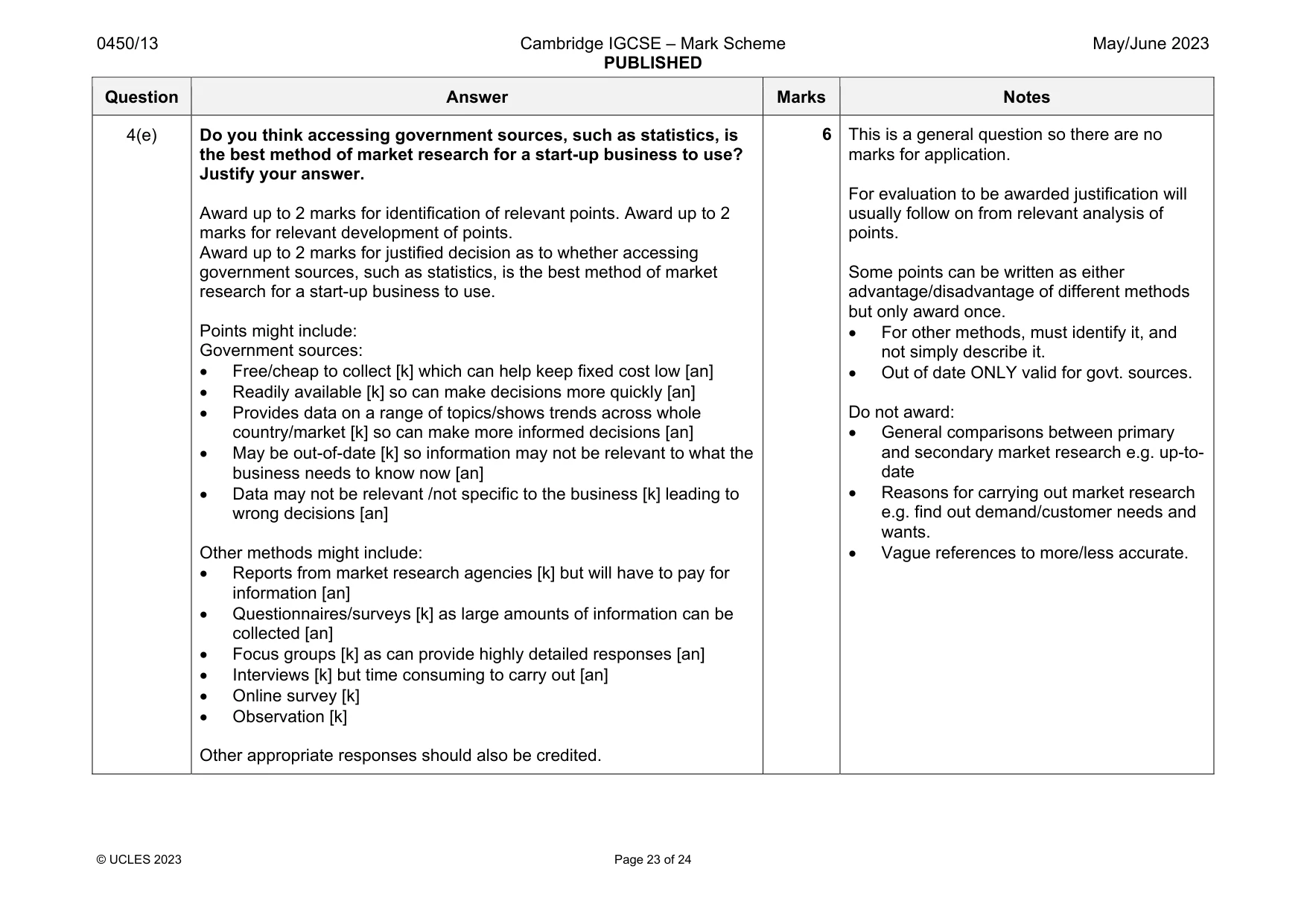 Mark scheme, page 23 of 24