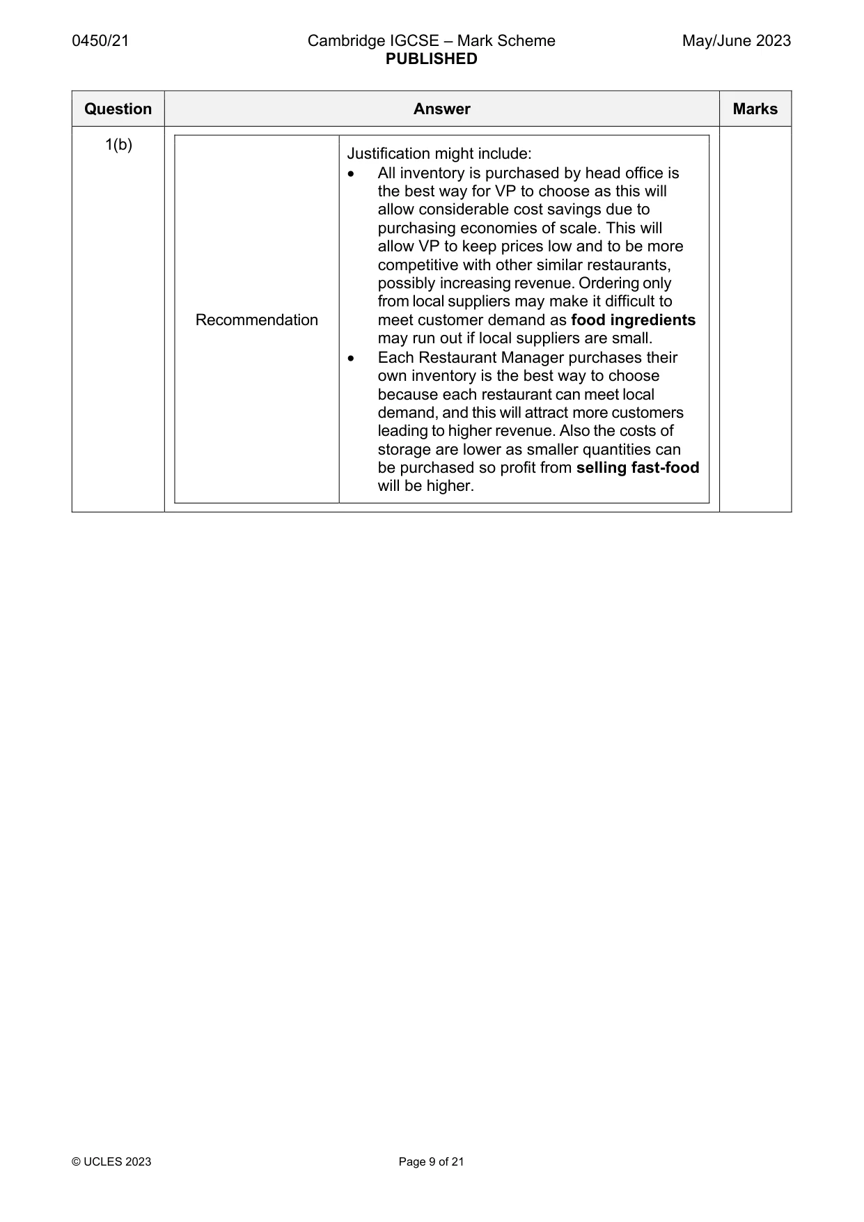 Mark scheme, page 9 of 21