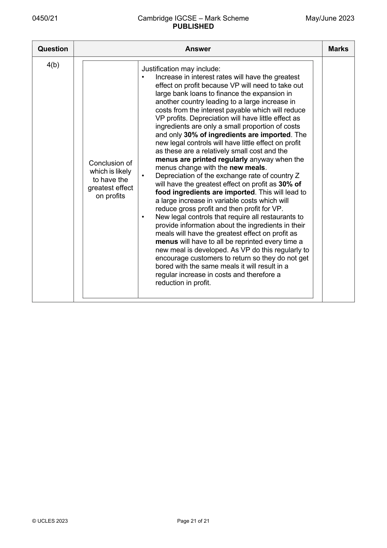 Mark scheme, page 21 of 21