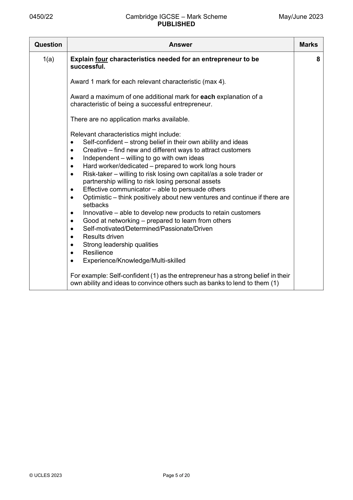 Mark scheme, page 5 of 20