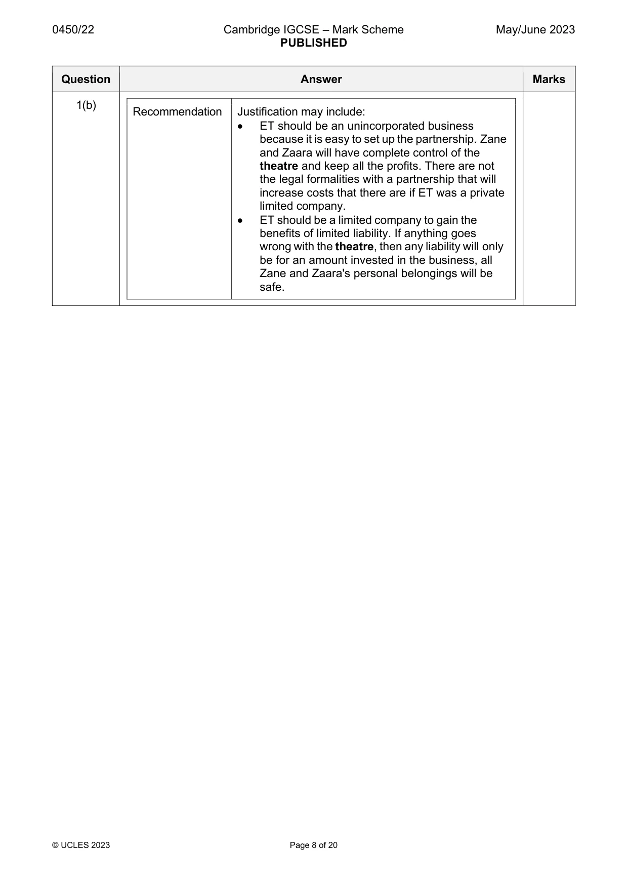 Mark scheme, page 8 of 20