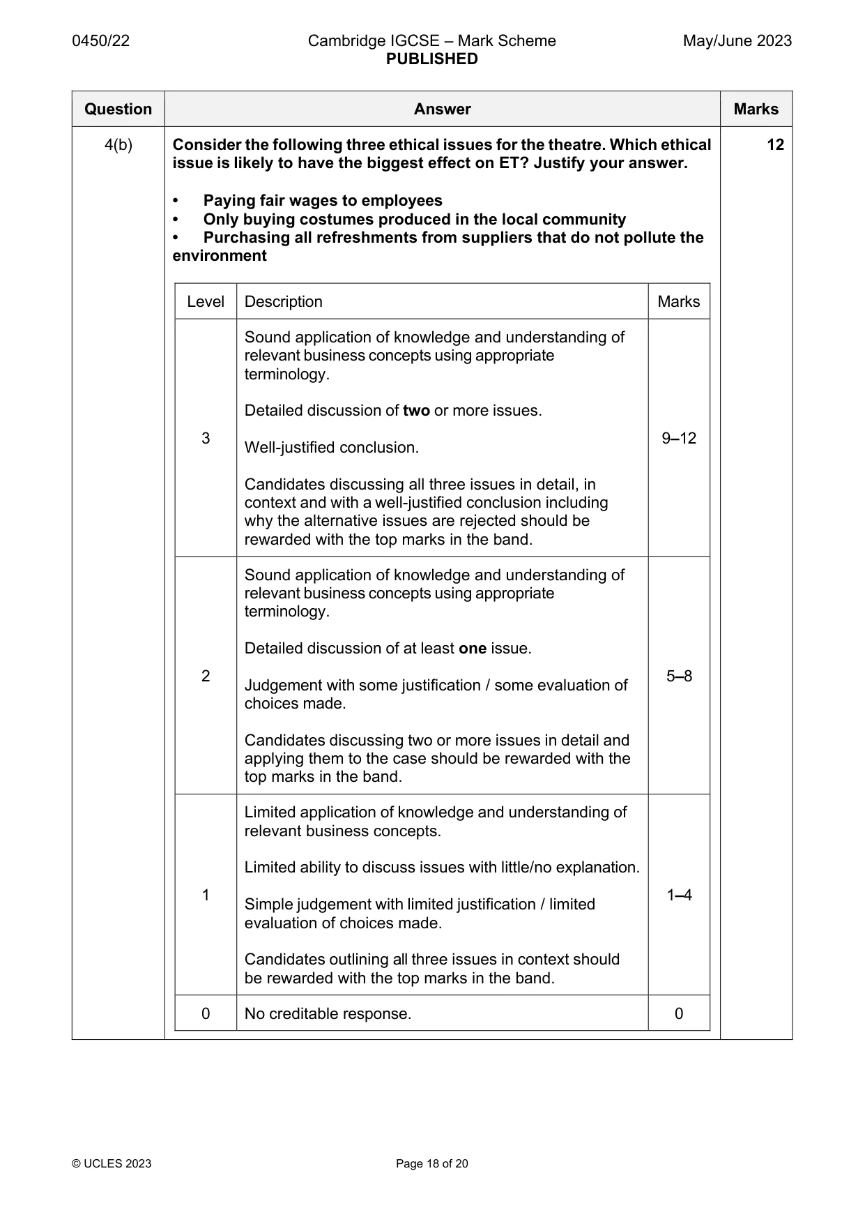 Mark scheme, page 18 of 20