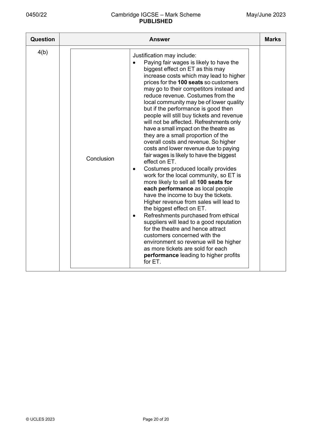 Mark scheme, page 20 of 20