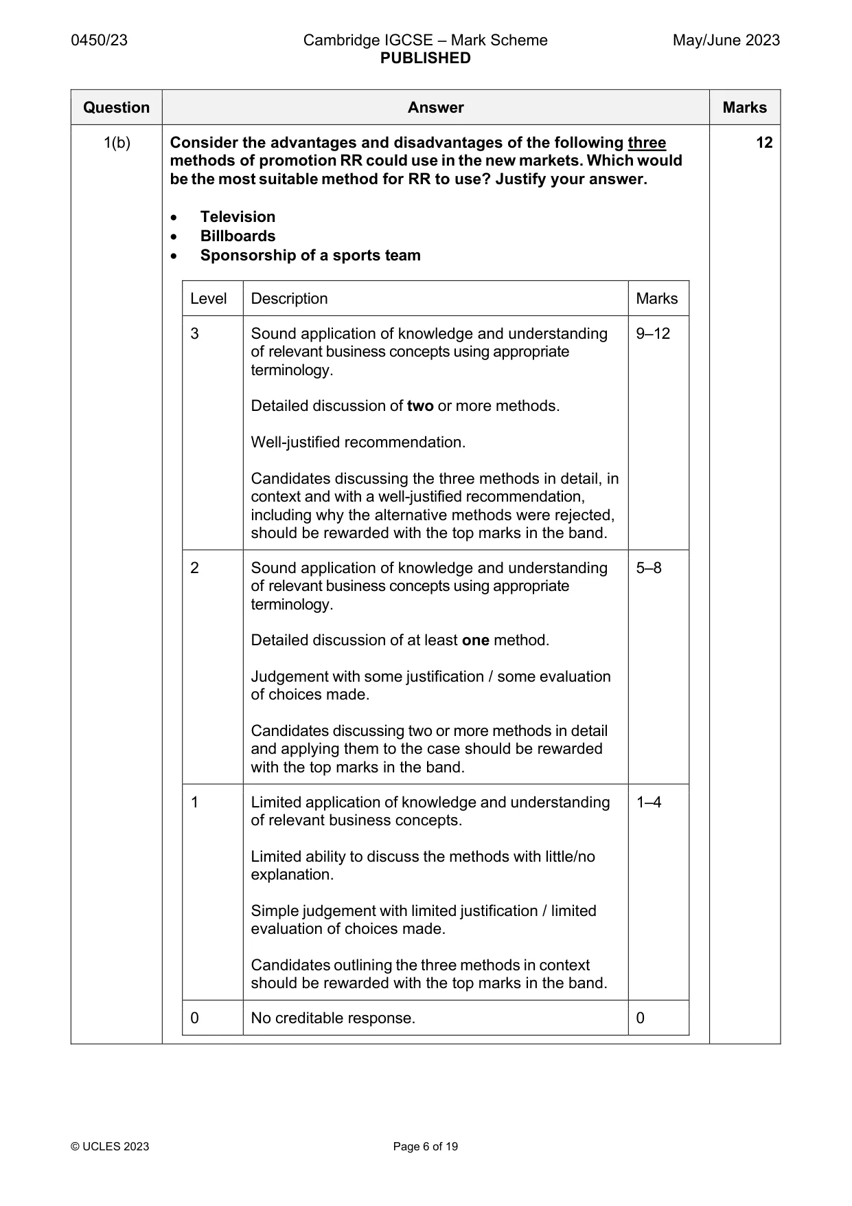 Mark scheme, page 6 of 19