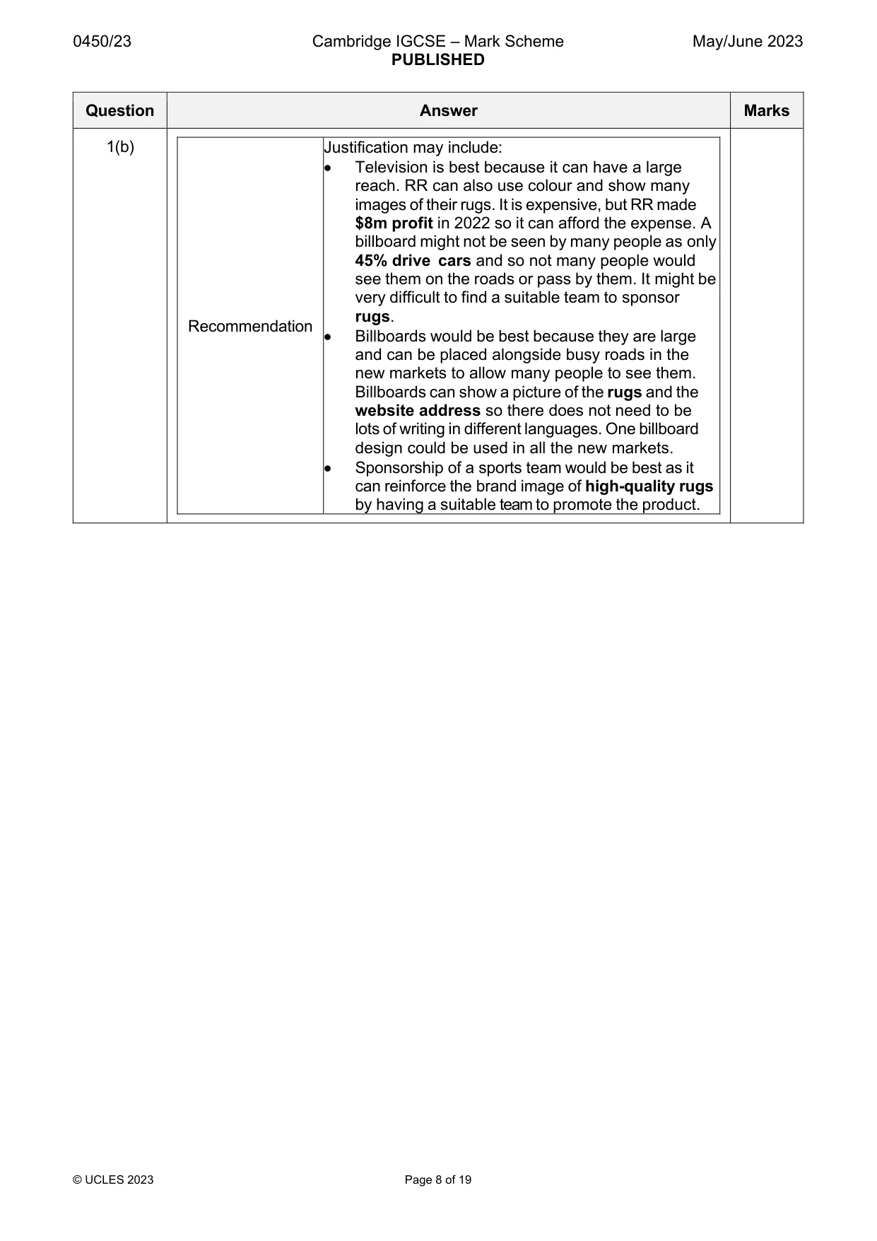 Mark scheme, page 8 of 19