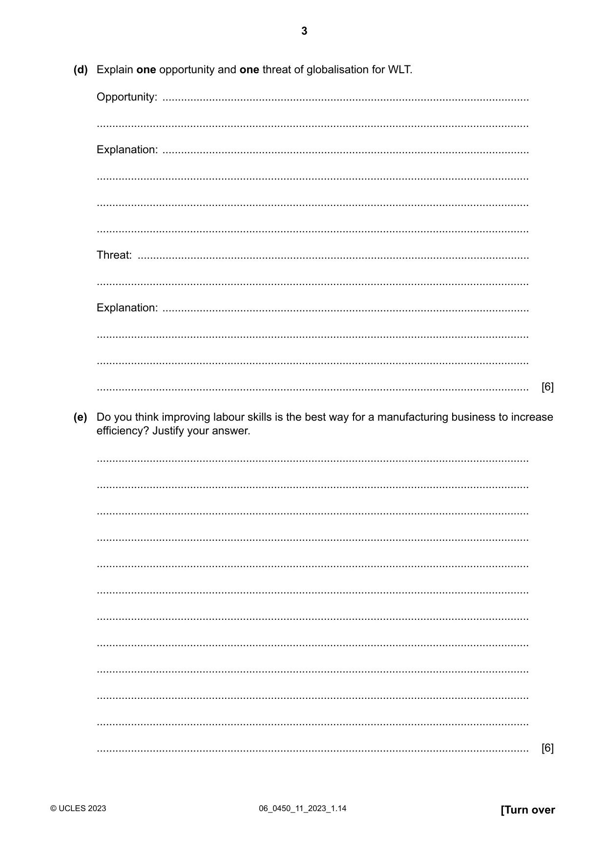Cambridge IGCSE Business Studies 0450 2023 May/June Paper 1 · Variant 1 question paper, page 3 of 12