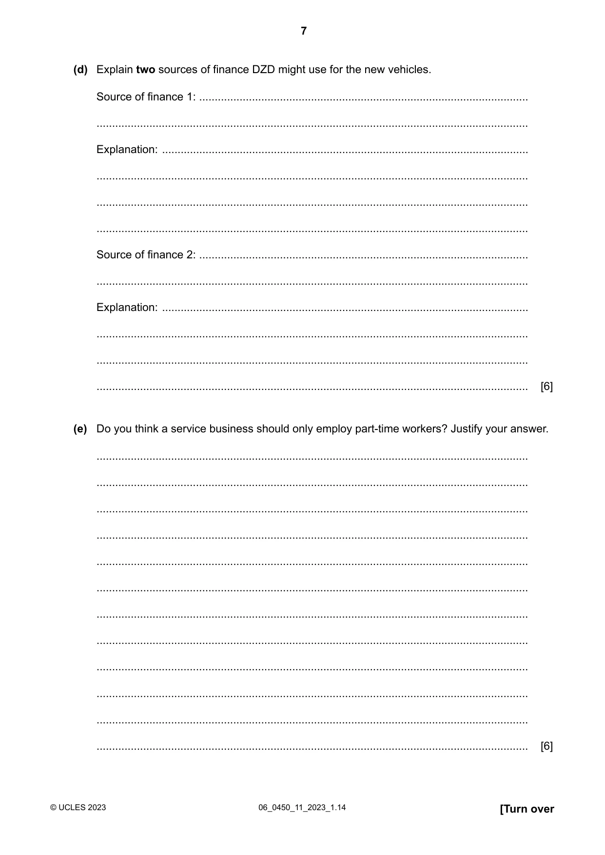 Cambridge IGCSE Business Studies 0450 2023 May/June Paper 1 · Variant 1 question paper, page 7 of 12