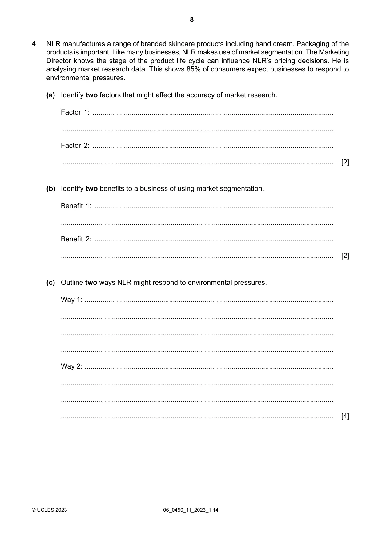 Cambridge IGCSE Business Studies 0450 2023 May/June Paper 1 · Variant 1 question paper, page 8 of 12
