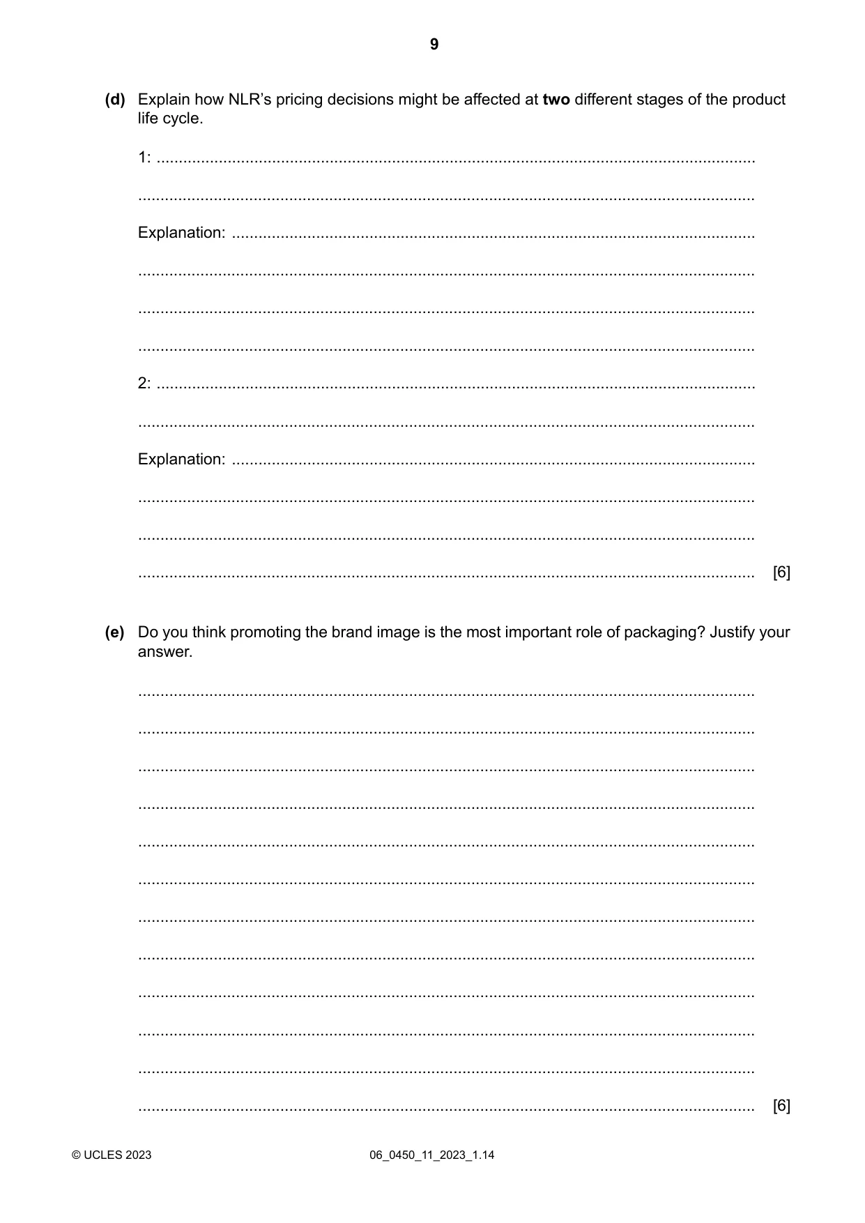 Cambridge IGCSE Business Studies 0450 2023 May/June Paper 1 · Variant 1 question paper, page 9 of 12