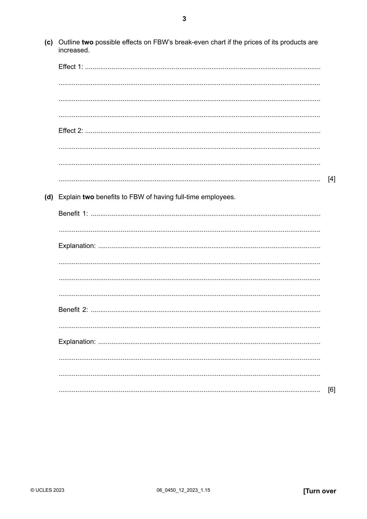 Cambridge IGCSE Business Studies 0450 2023 May/June Paper 1 · Variant 2 question paper, page 3 of 12
