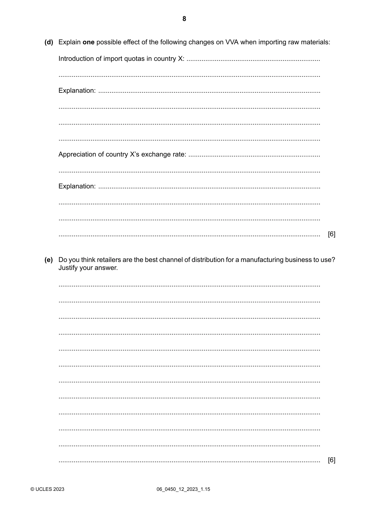 Cambridge IGCSE Business Studies 0450 2023 May/June Paper 1 · Variant 2 question paper, page 8 of 12