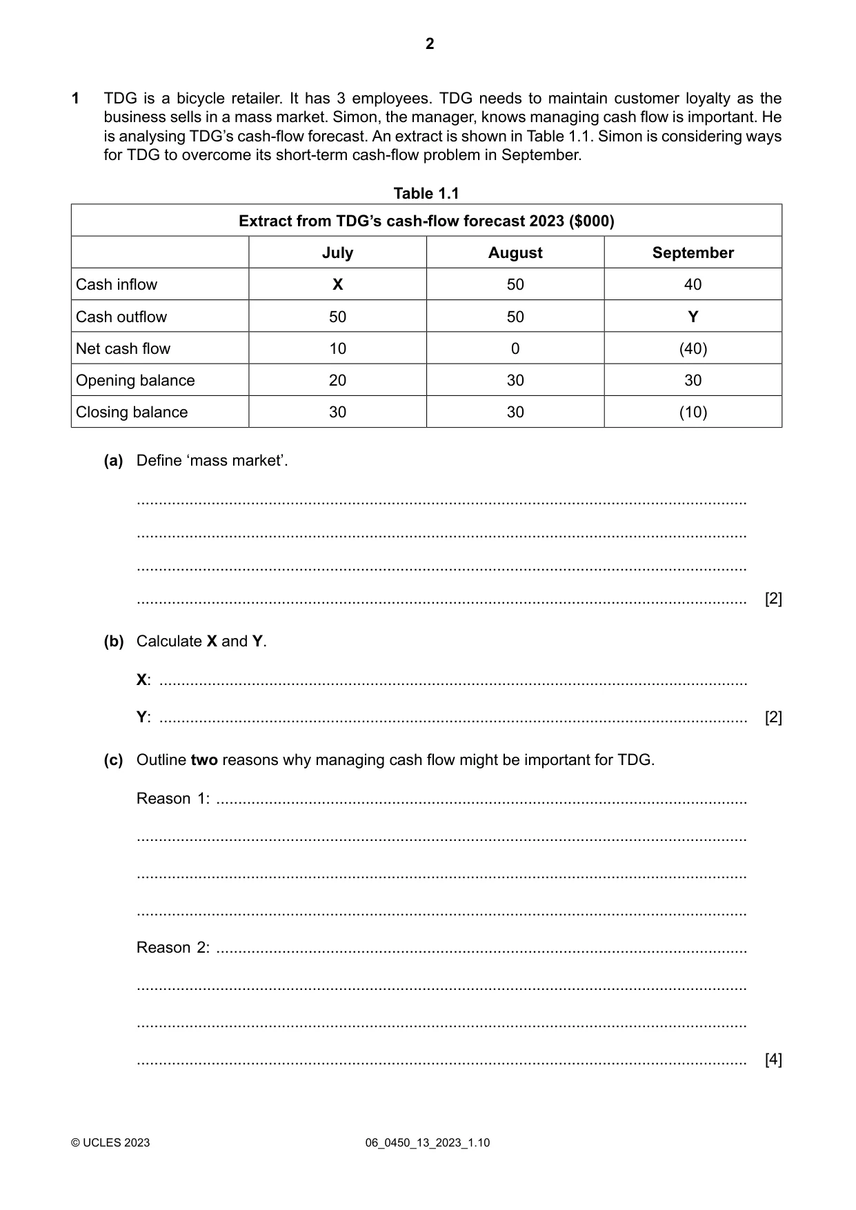 Cambridge IGCSE Business Studies 0450 2023 May/June Paper 1 · Variant 3 question paper, page 2 of 12