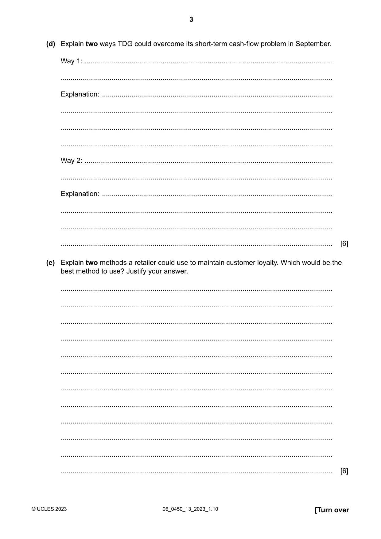 Cambridge IGCSE Business Studies 0450 2023 May/June Paper 1 · Variant 3 question paper, page 3 of 12