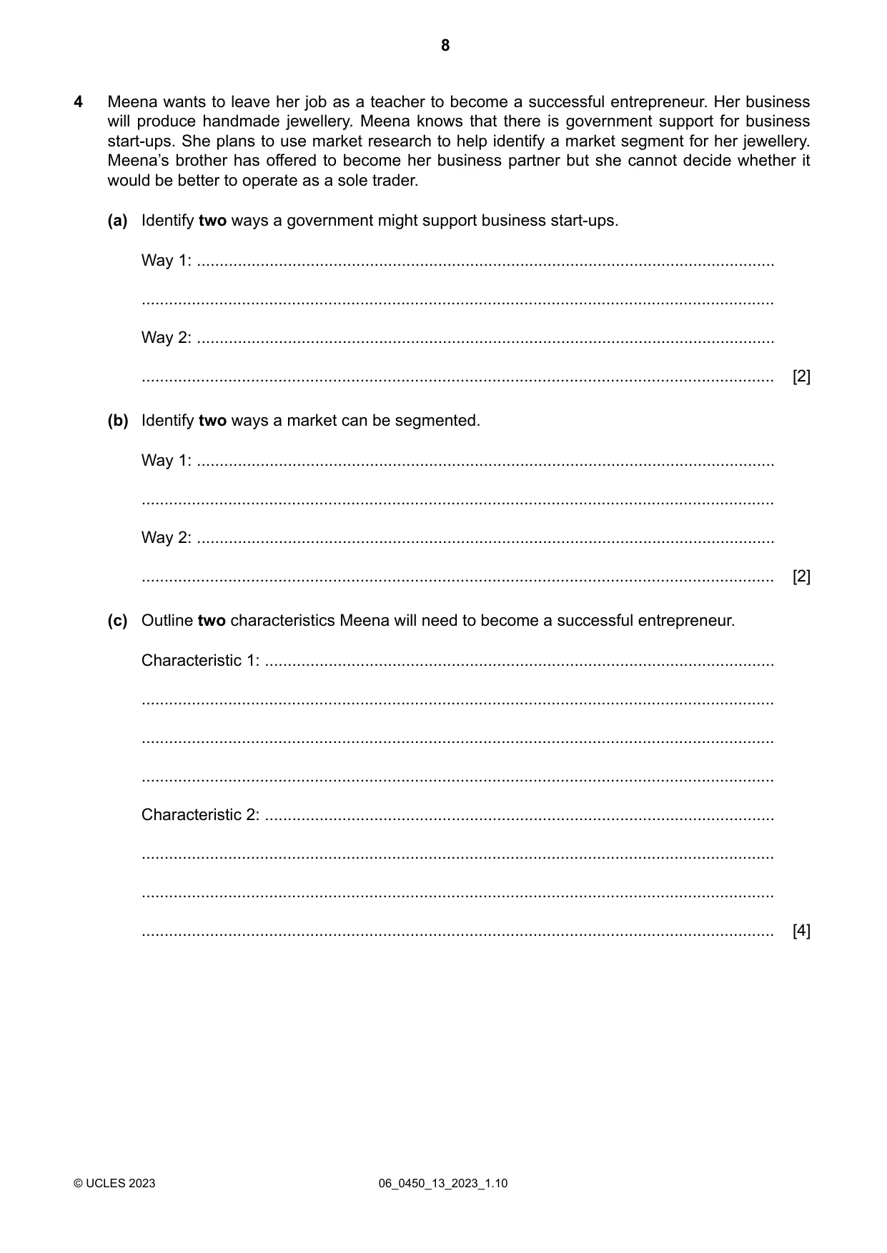 Cambridge IGCSE Business Studies 0450 2023 May/June Paper 1 · Variant 3 question paper, page 8 of 12