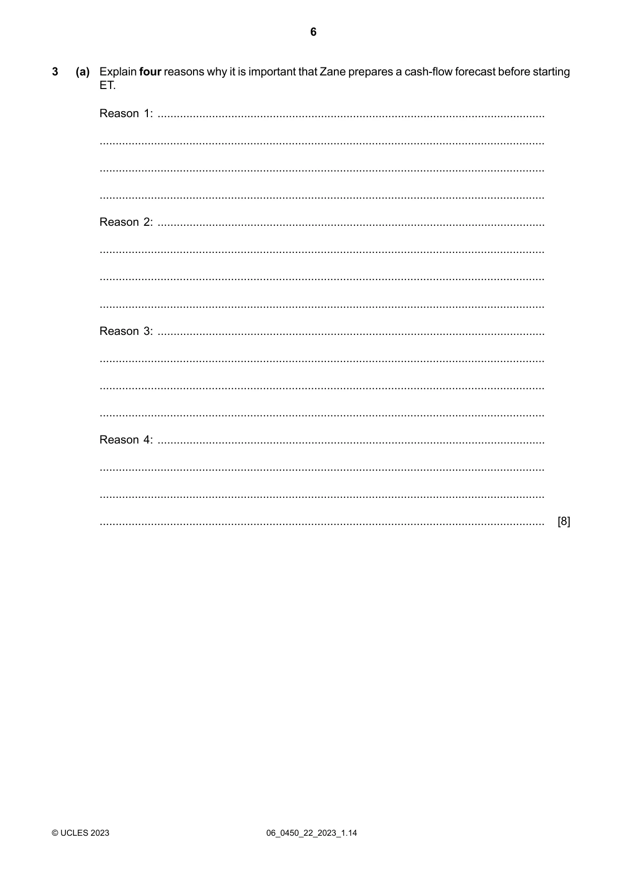 Cambridge IGCSE Business Studies 0450 2023 May/June Paper 2 · Variant 2 question paper, page 6 of 12