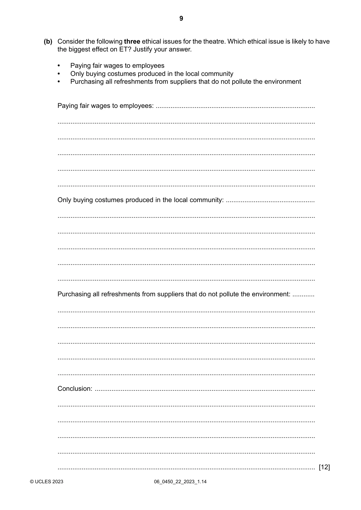 Cambridge IGCSE Business Studies 0450 2023 May/June Paper 2 · Variant 2 question paper, page 9 of 12