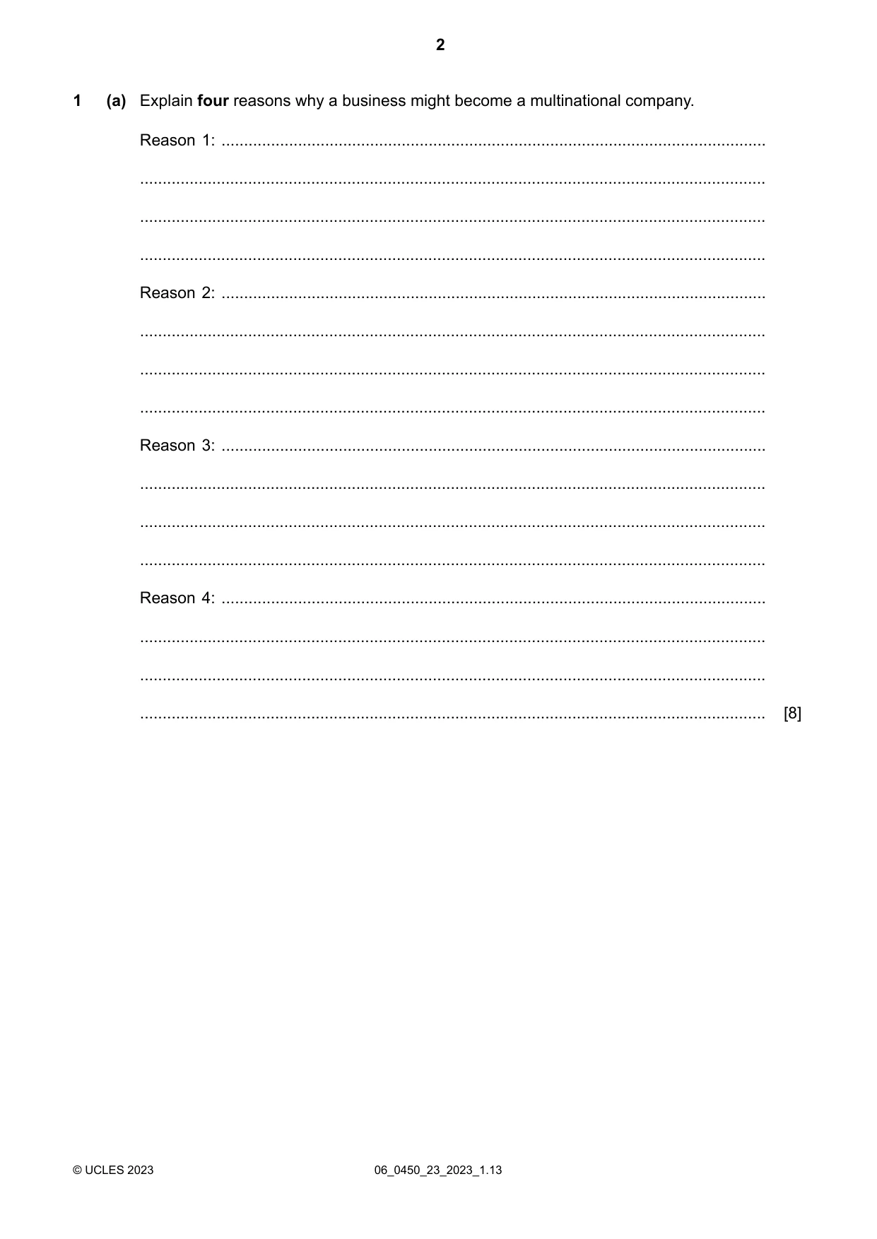 Cambridge IGCSE Business Studies 0450 2023 May/June Paper 2 · Variant 3 question paper, page 2 of 12