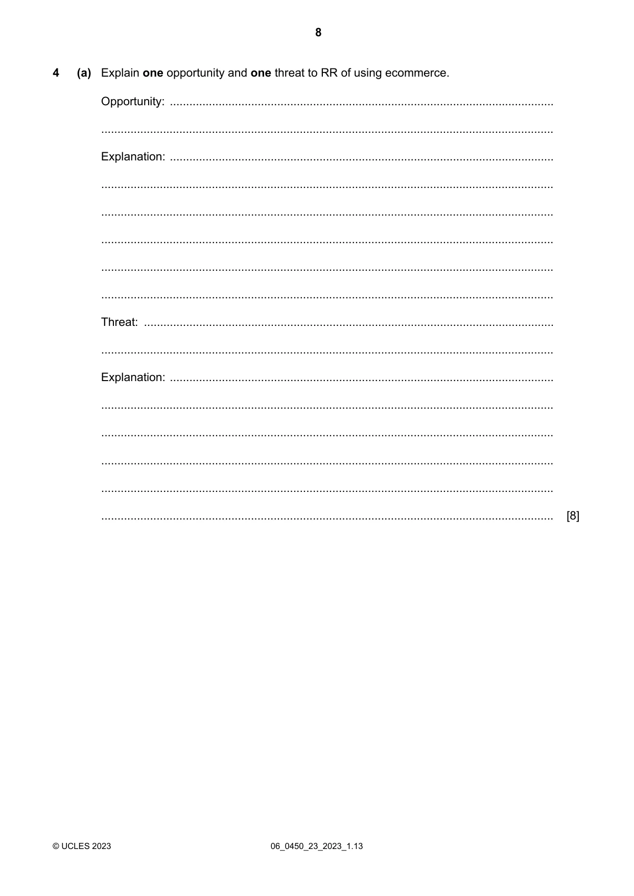 Cambridge IGCSE Business Studies 0450 2023 May/June Paper 2 · Variant 3 question paper, page 8 of 12