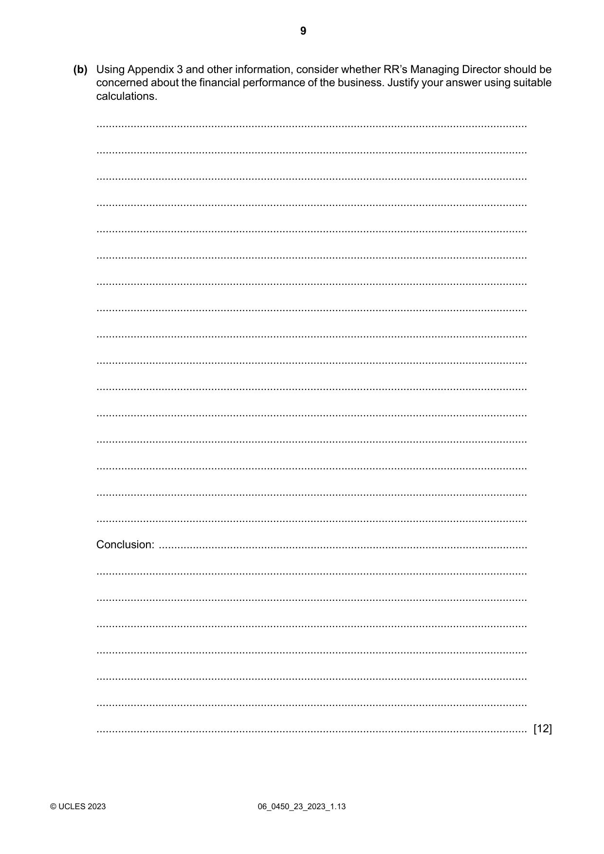 Cambridge IGCSE Business Studies 0450 2023 May/June Paper 2 · Variant 3 question paper, page 9 of 12