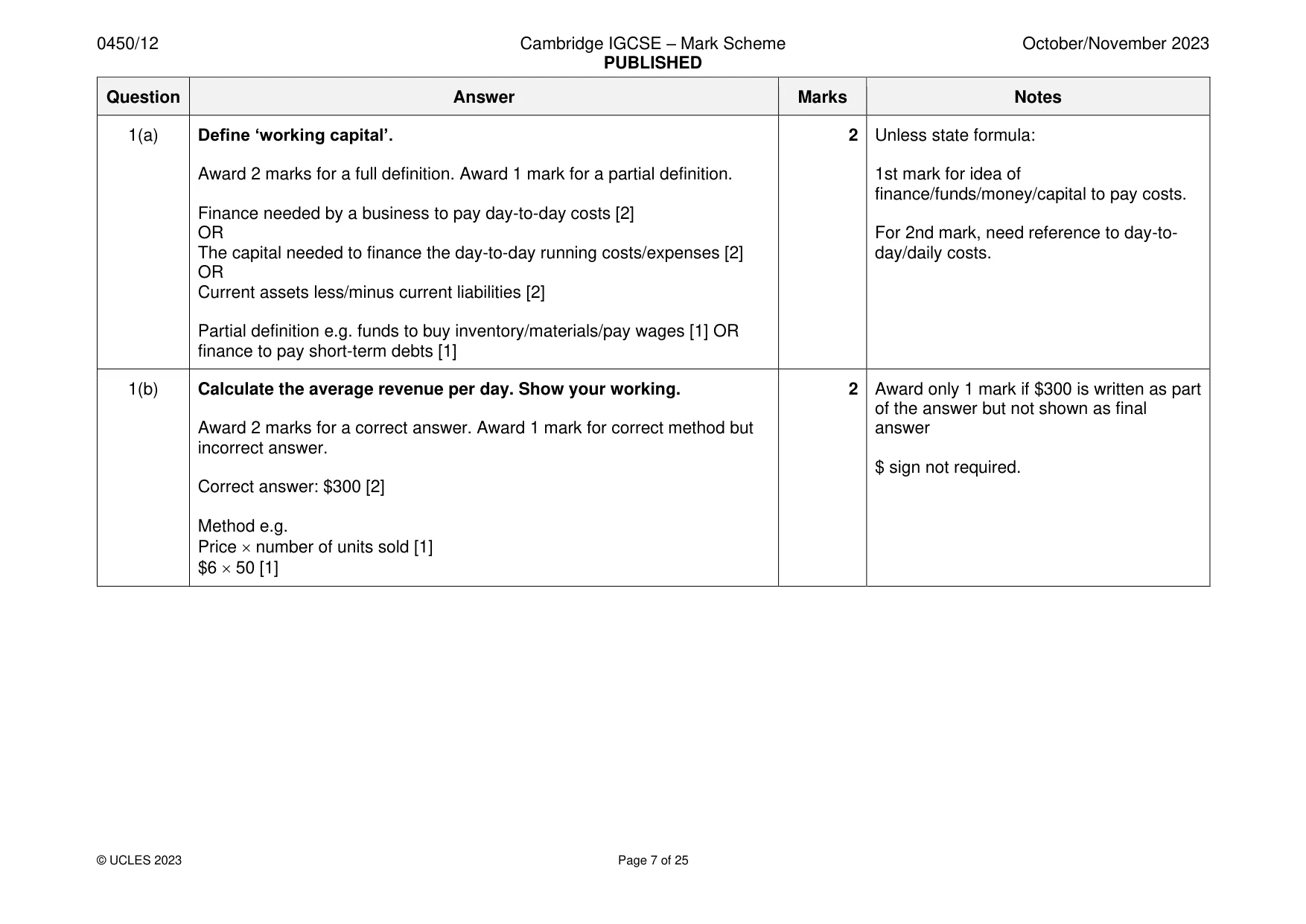 Mark scheme, page 7 of 25