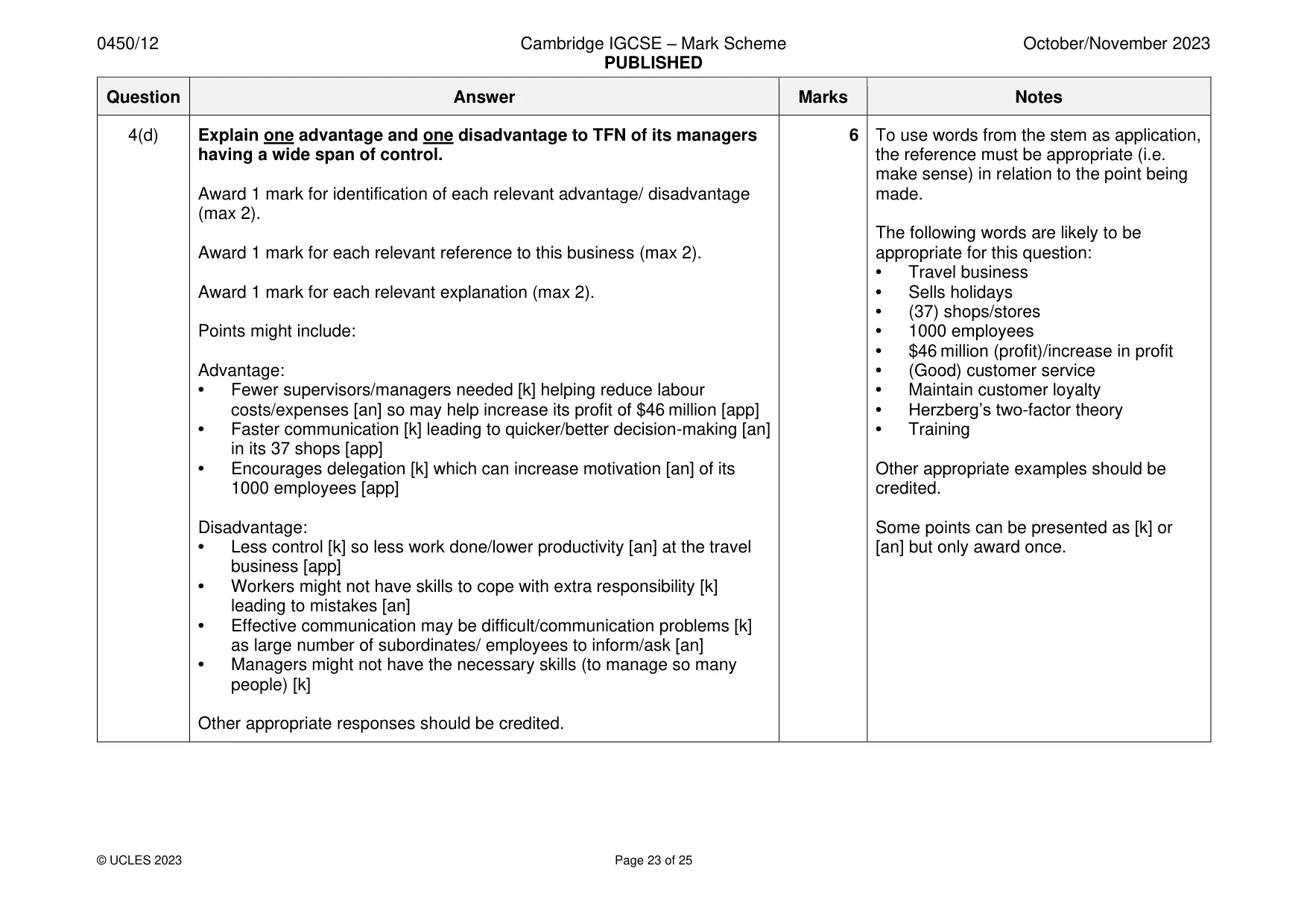 Mark scheme, page 23 of 25