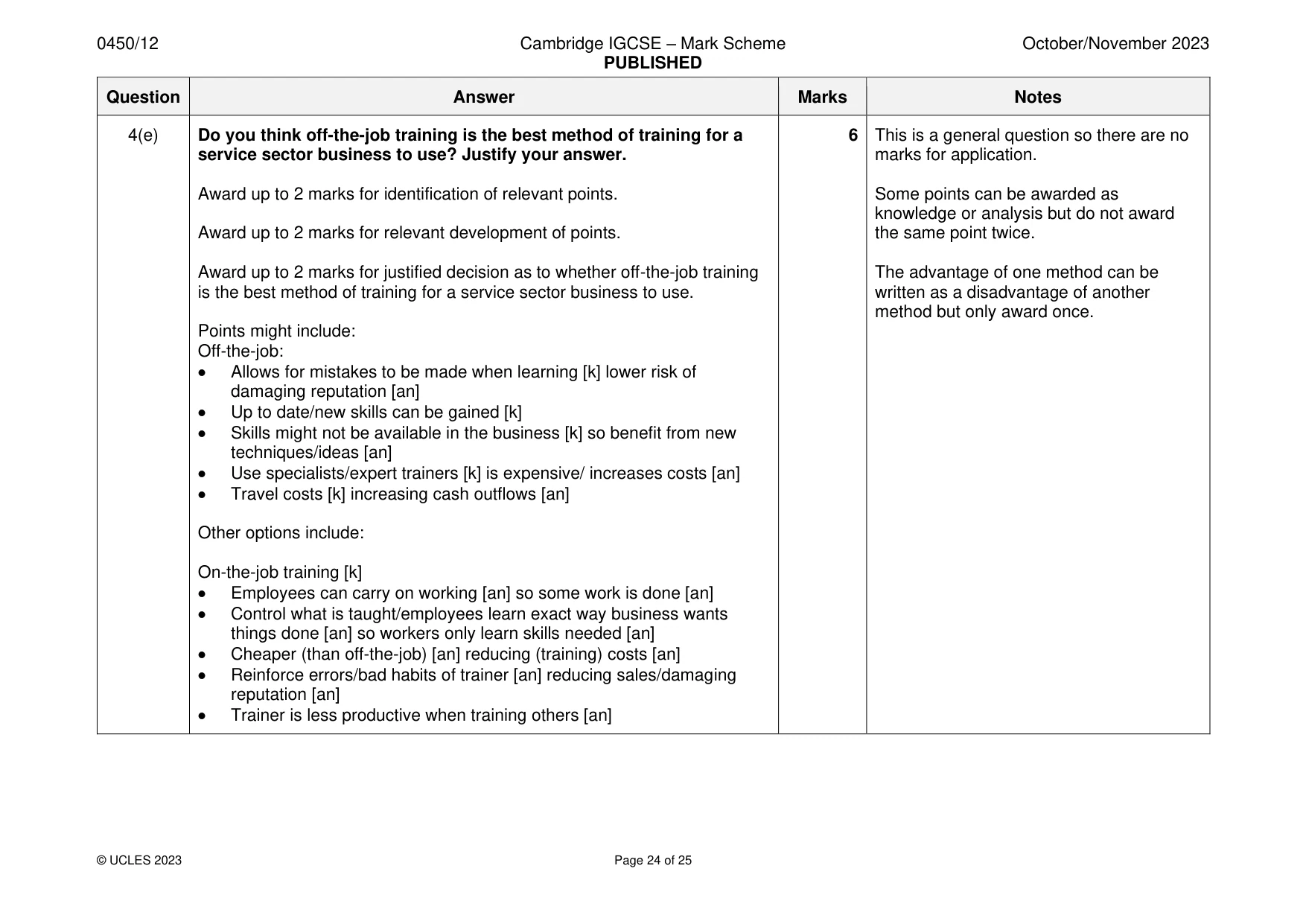 Mark scheme, page 24 of 25