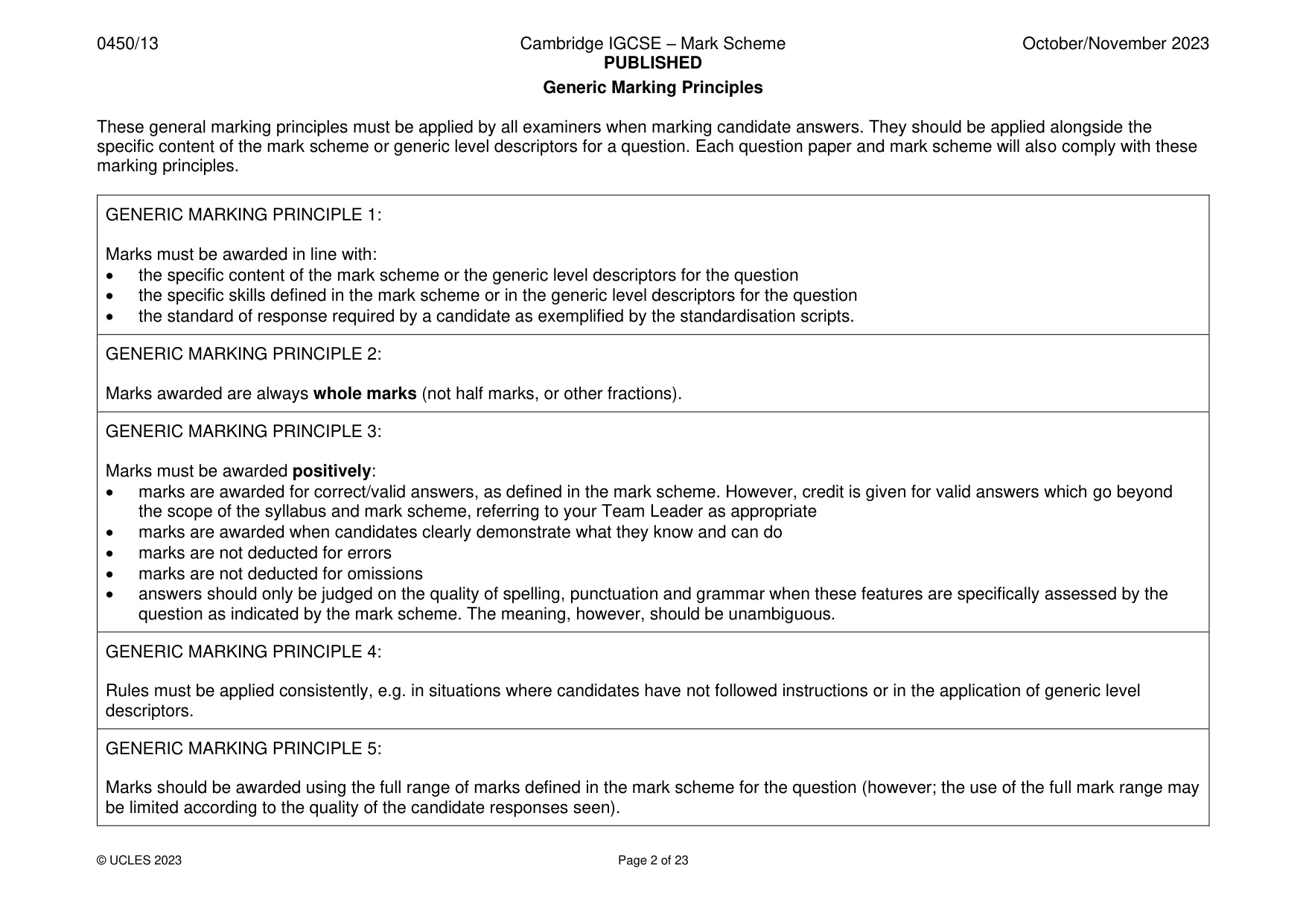 Mark scheme, page 2 of 23