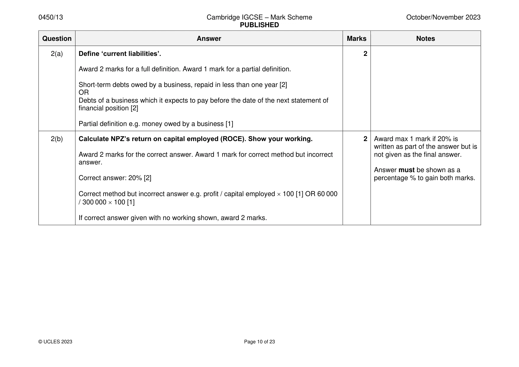 Mark scheme, page 10 of 23