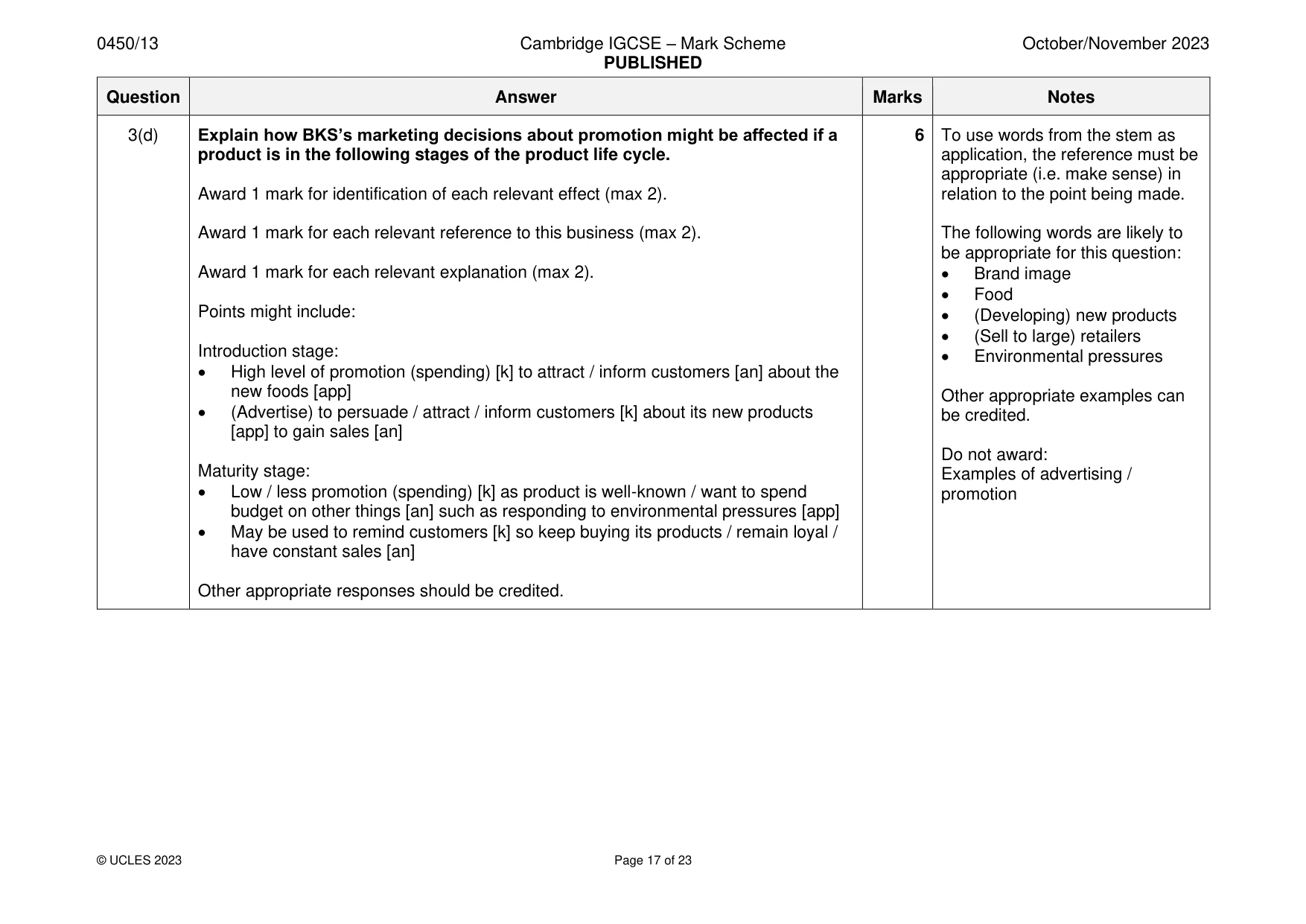 Mark scheme, page 17 of 23