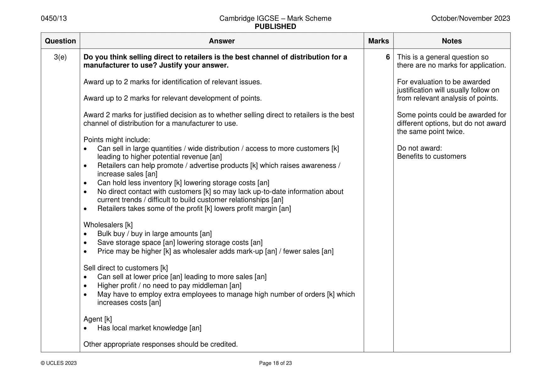 Mark scheme, page 18 of 23