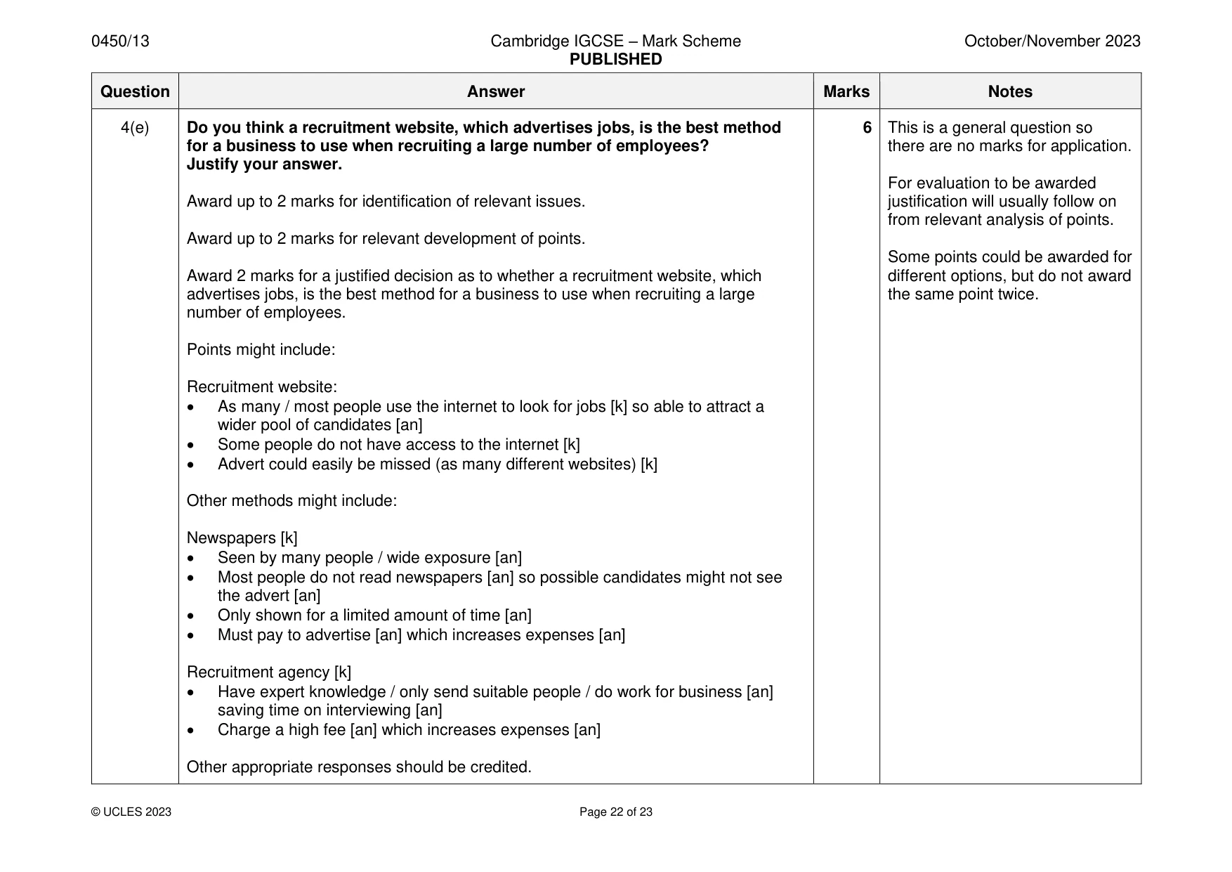 Mark scheme, page 22 of 23