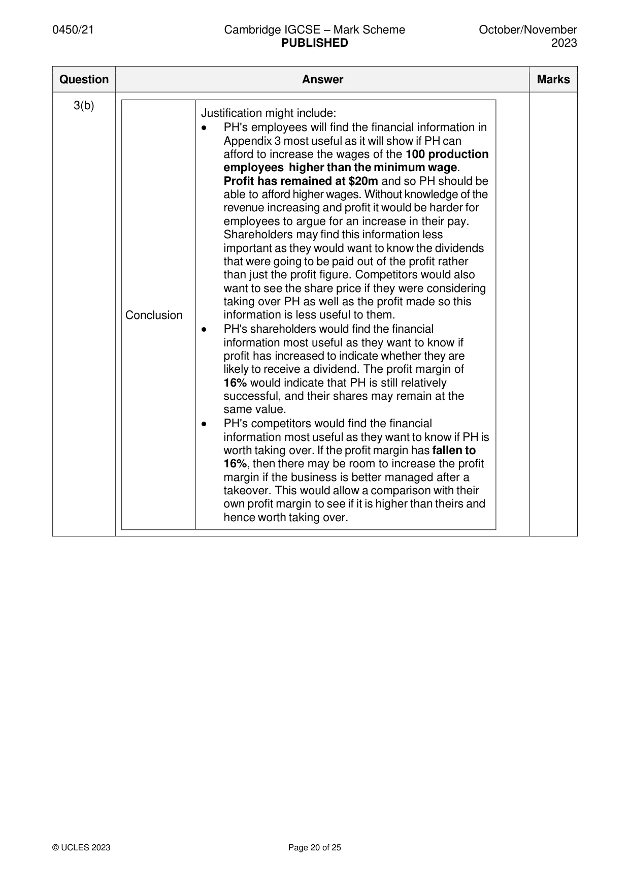 Mark scheme, page 20 of 25