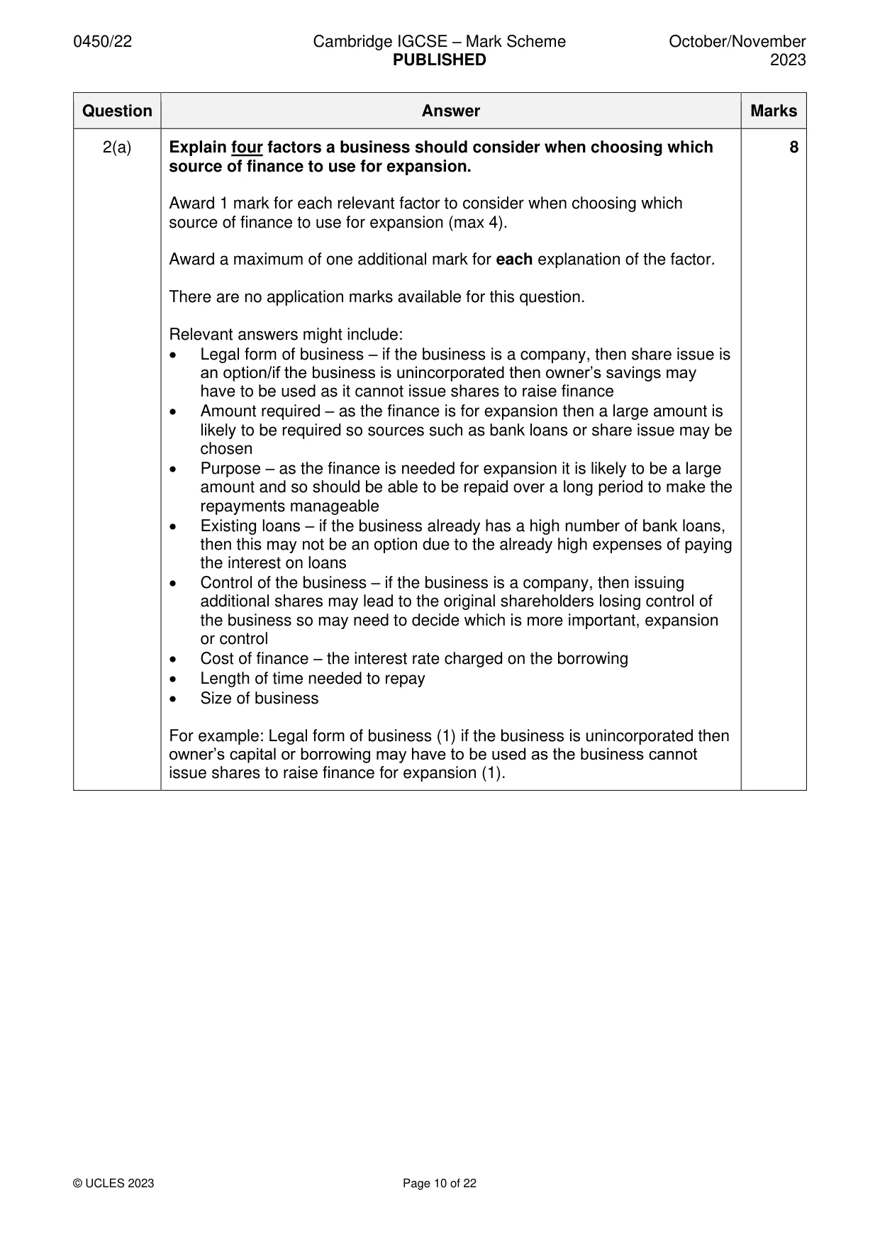 Mark scheme, page 10 of 22