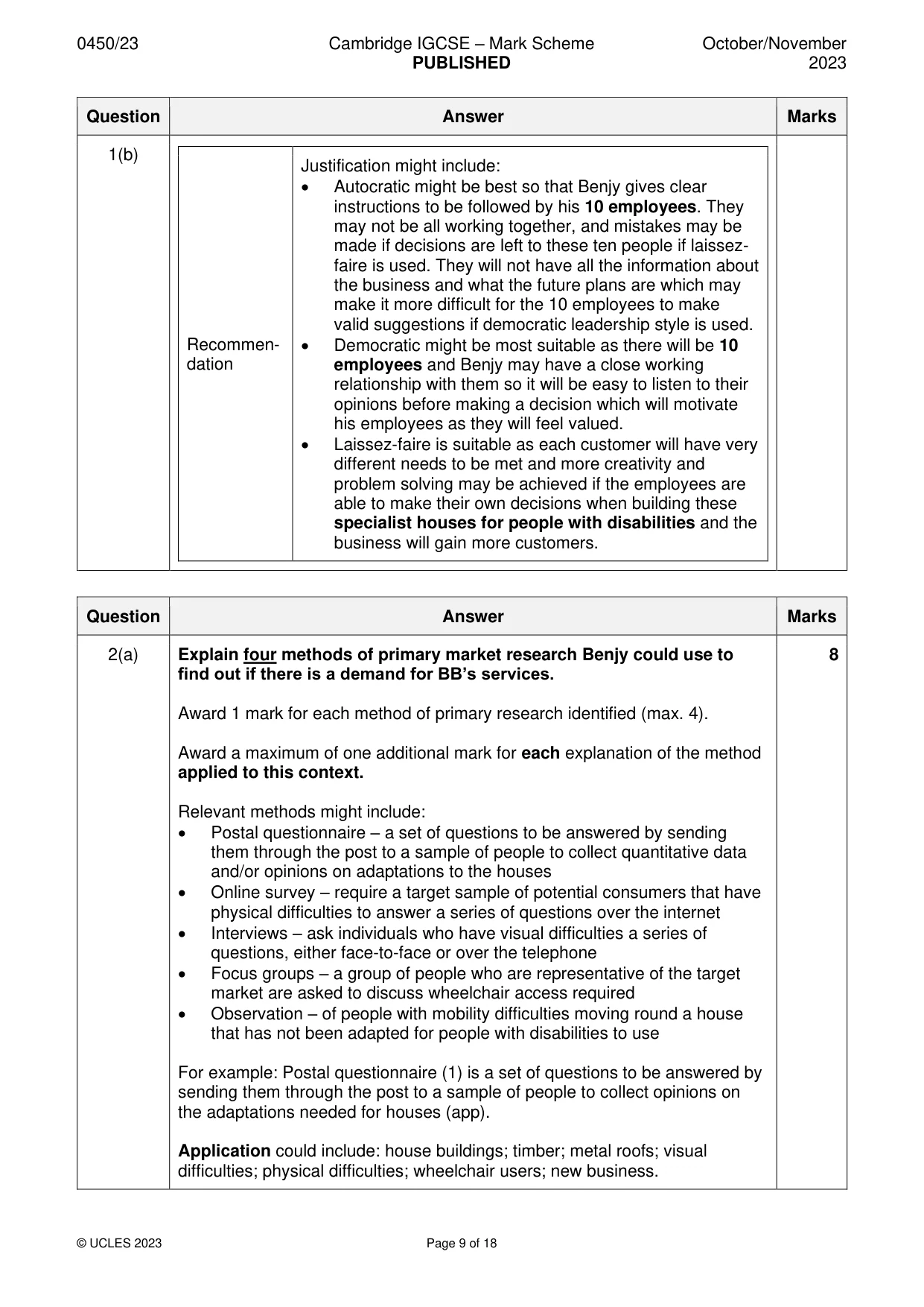 Mark scheme, page 9 of 18