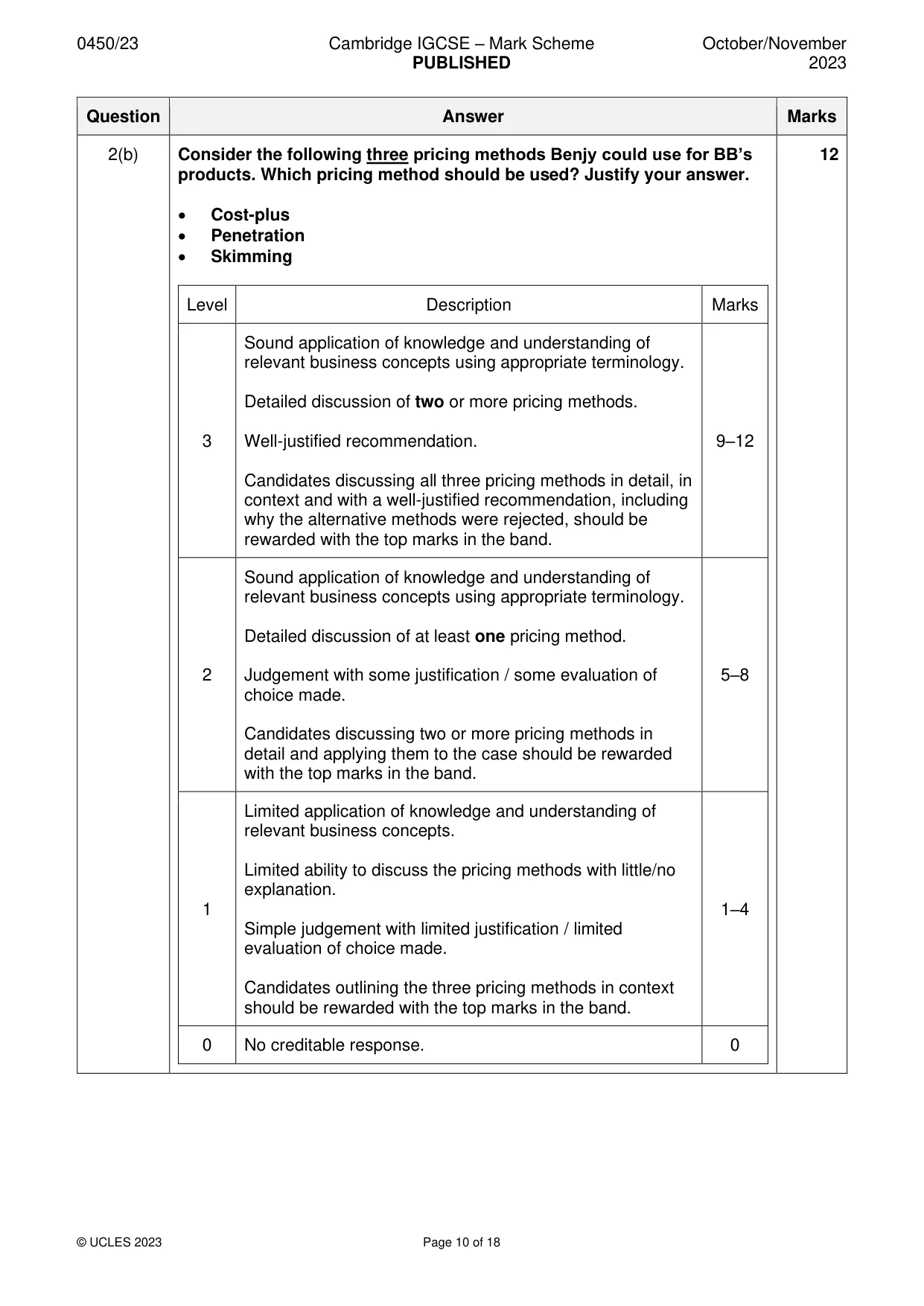 Mark scheme, page 10 of 18