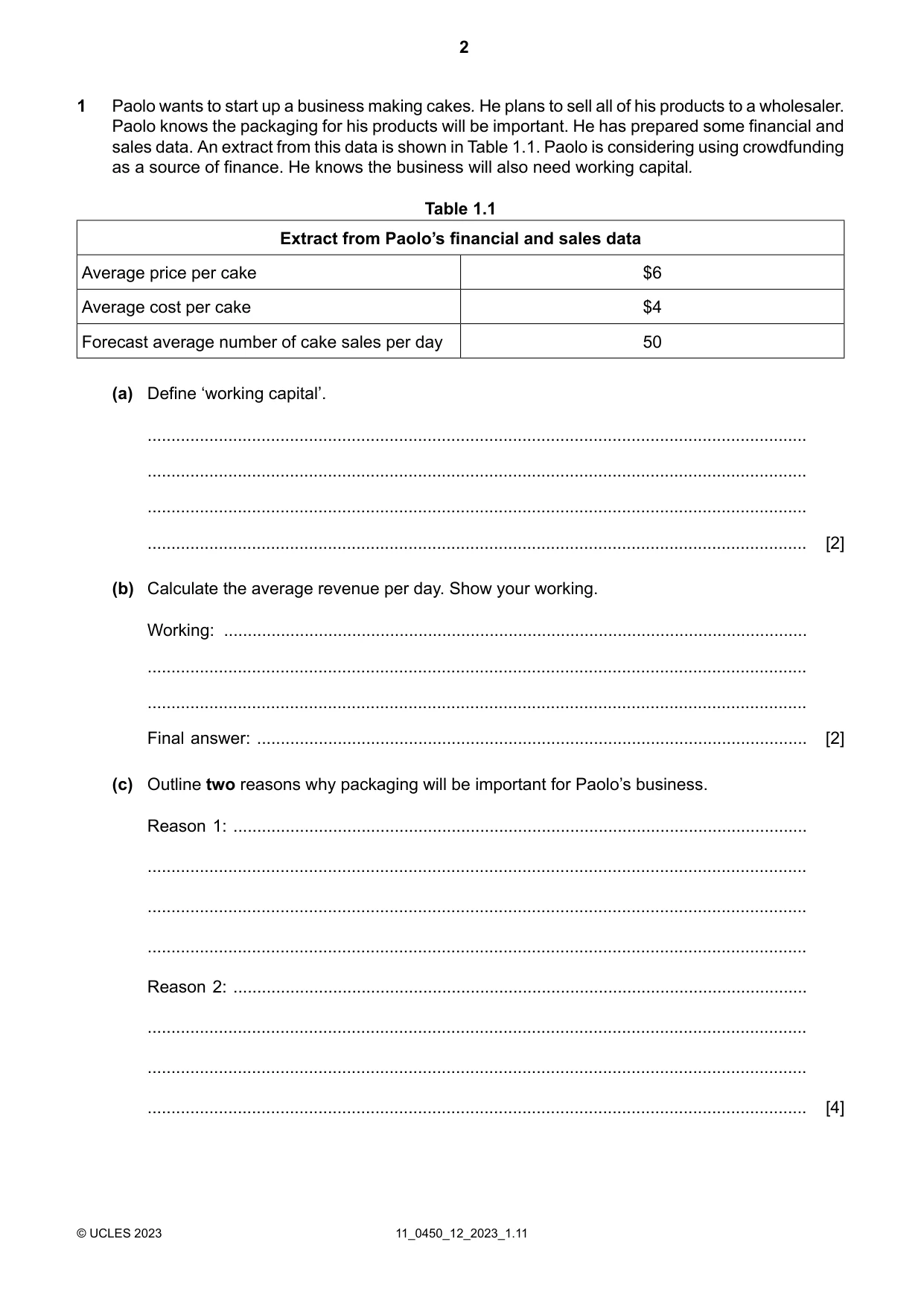 Cambridge IGCSE Business Studies 0450 2023 Oct/Nov Paper 1 · Variant 2 question paper, page 2 of 12