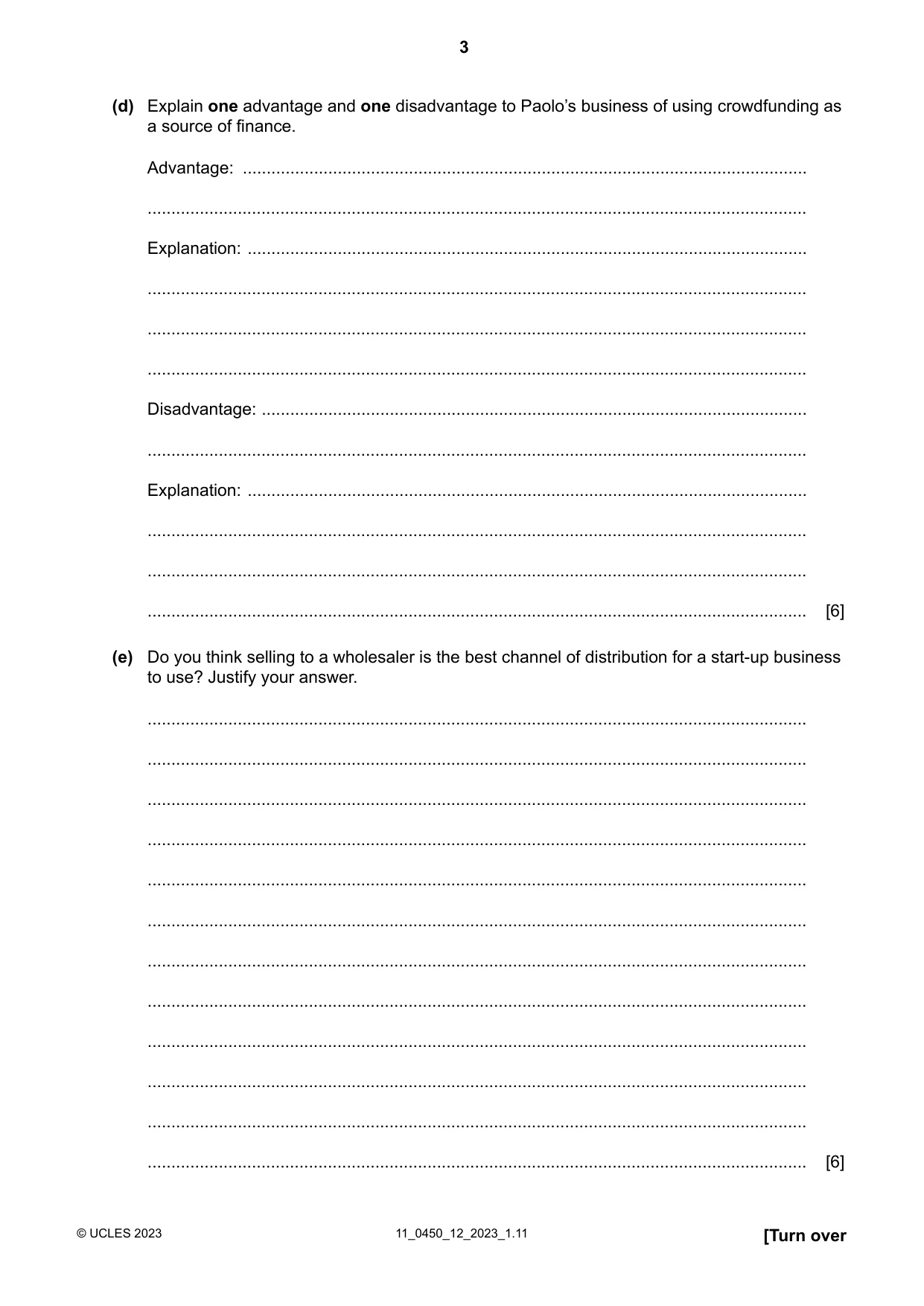 Cambridge IGCSE Business Studies 0450 2023 Oct/Nov Paper 1 · Variant 2 question paper, page 3 of 12