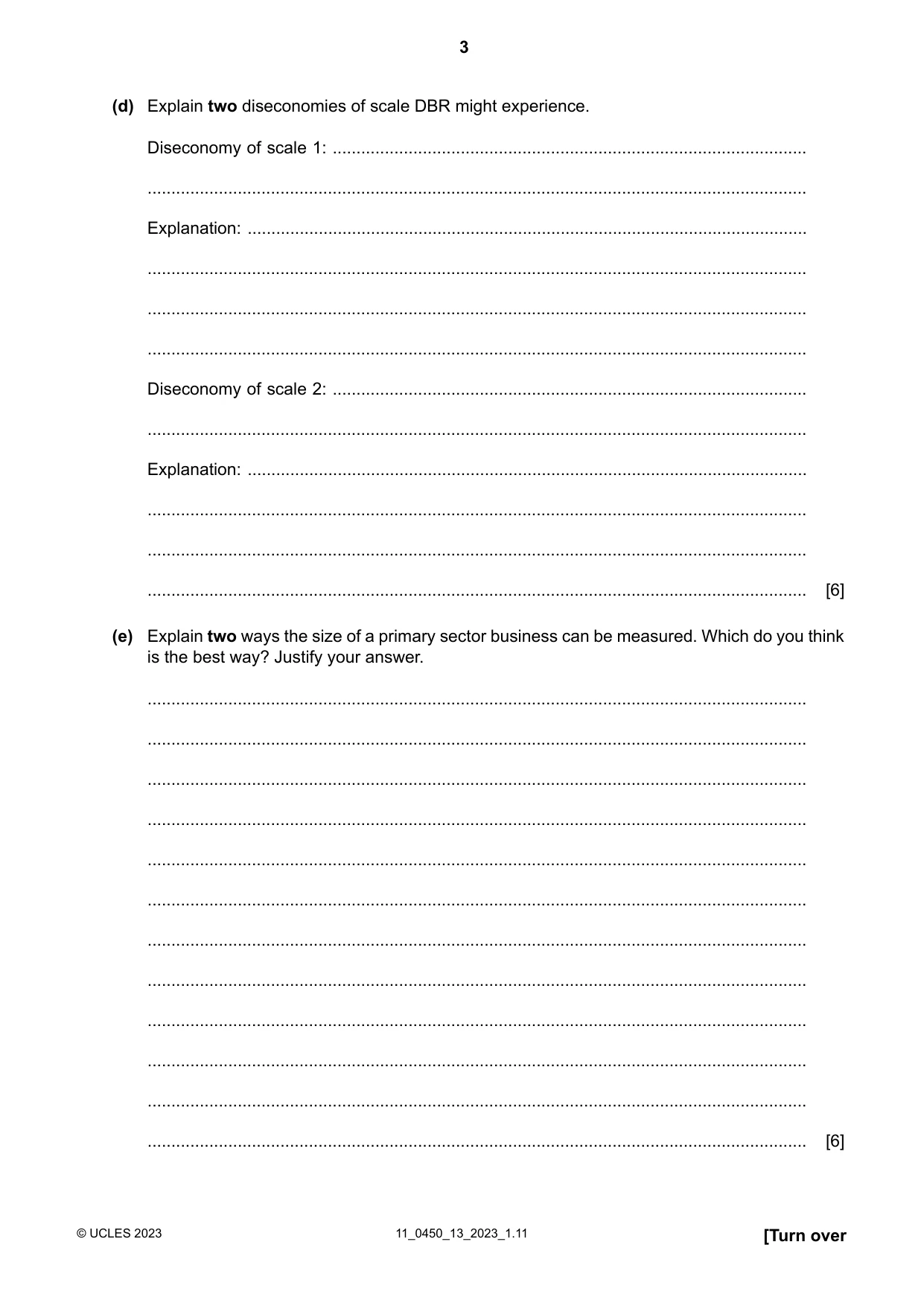 Cambridge IGCSE Business Studies 0450 2023 Oct/Nov Paper 1 · Variant 3 question paper, page 3 of 12