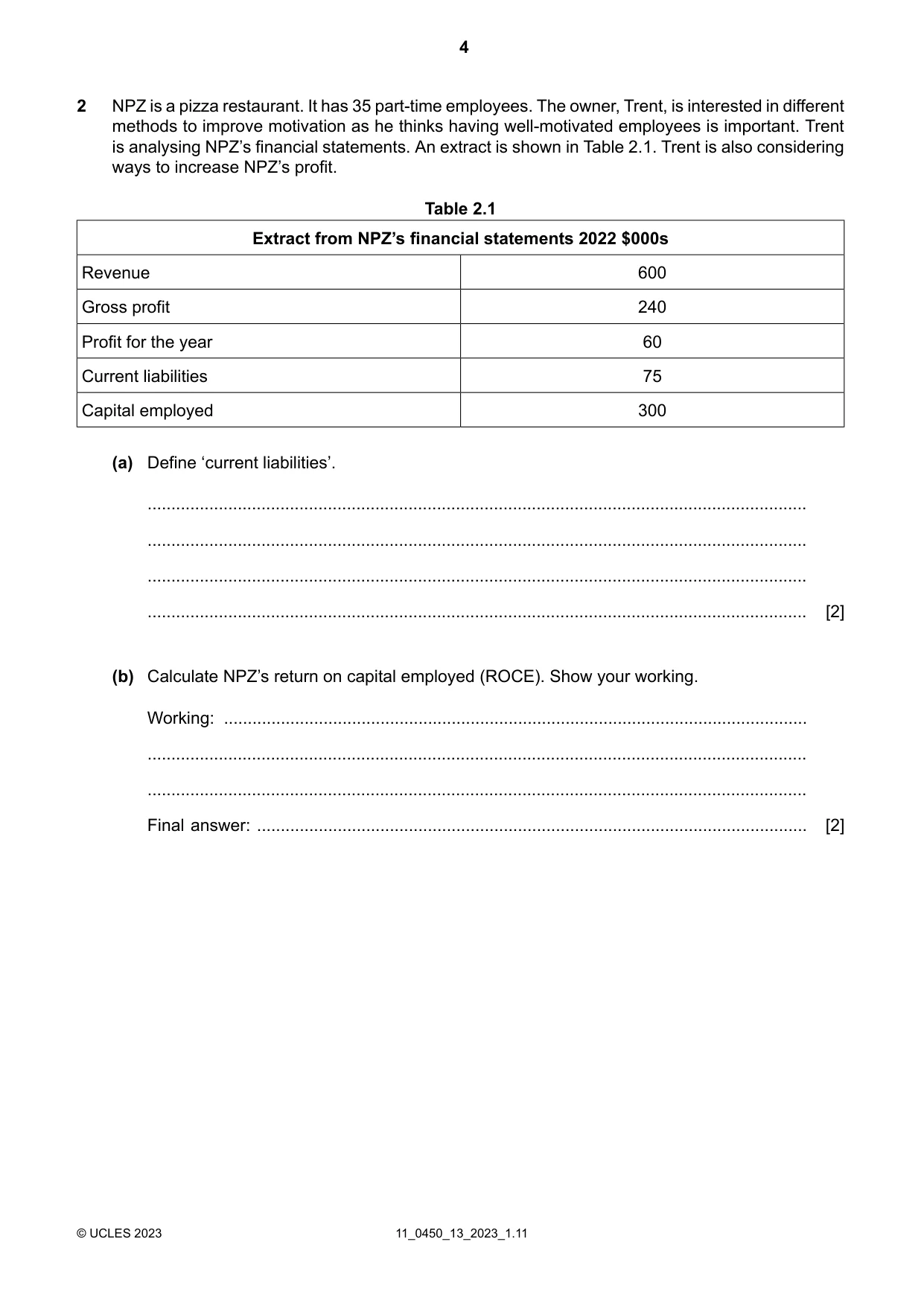 Cambridge IGCSE Business Studies 0450 2023 Oct/Nov Paper 1 · Variant 3 question paper, page 4 of 12