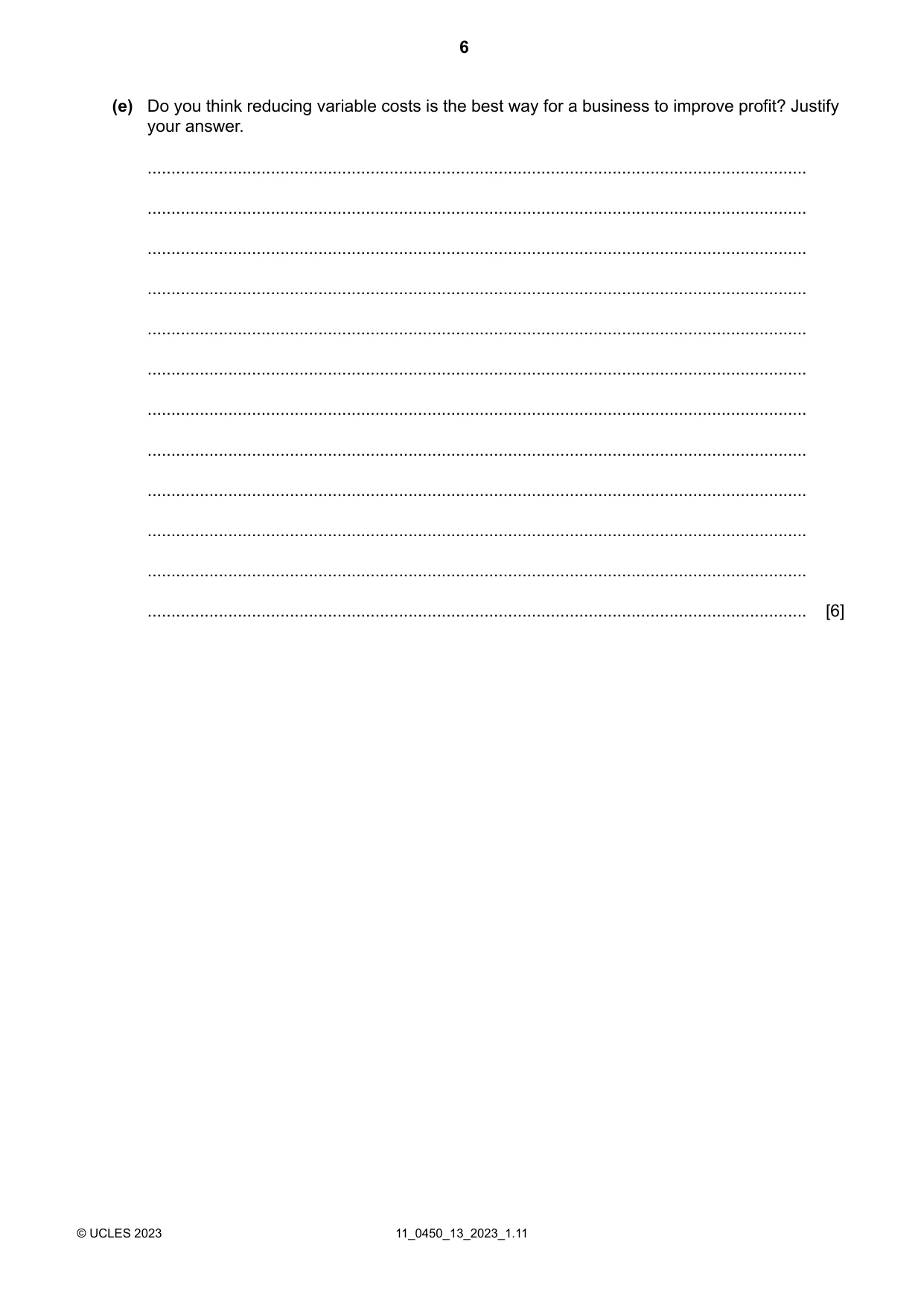 Cambridge IGCSE Business Studies 0450 2023 Oct/Nov Paper 1 · Variant 3 question paper, page 6 of 12