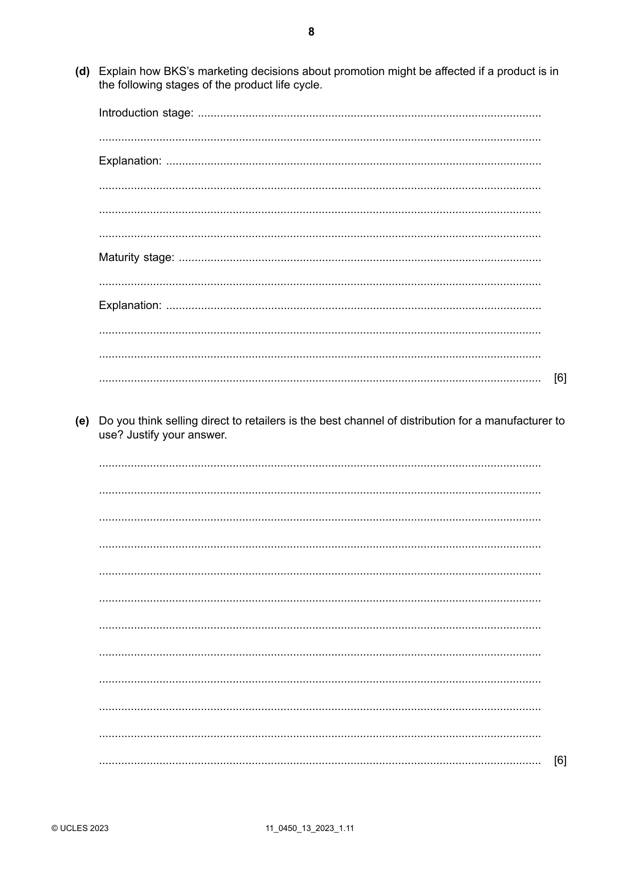 Cambridge IGCSE Business Studies 0450 2023 Oct/Nov Paper 1 · Variant 3 question paper, page 8 of 12