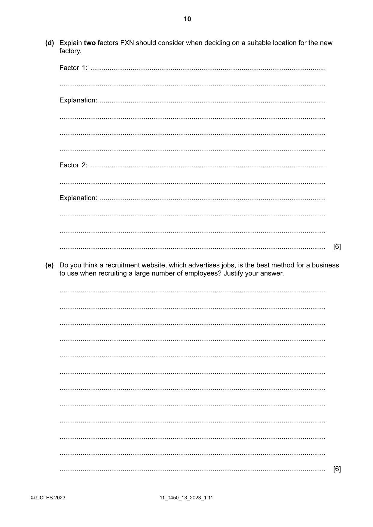 Cambridge IGCSE Business Studies 0450 2023 Oct/Nov Paper 1 · Variant 3 question paper, page 10 of 12