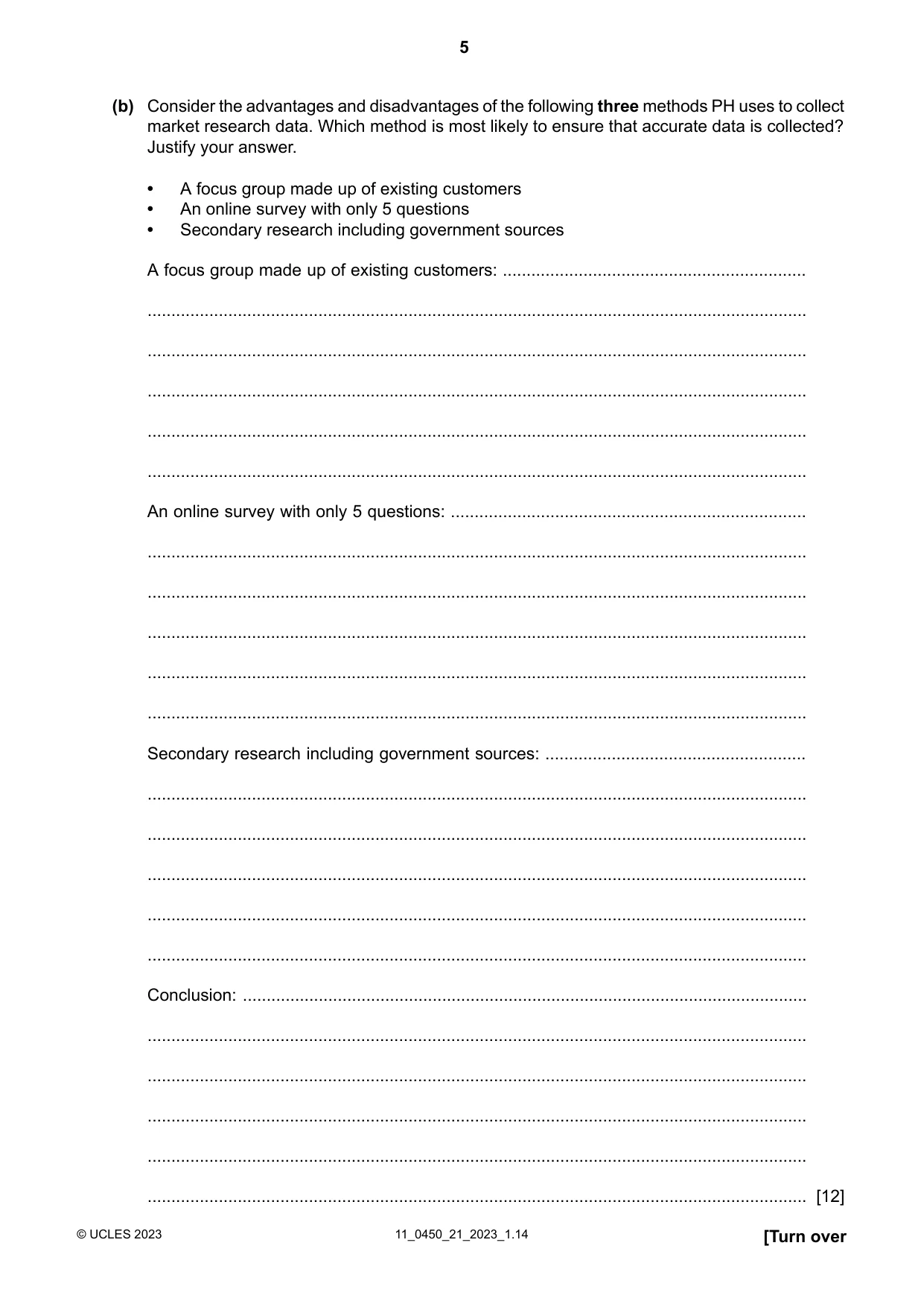 Cambridge IGCSE Business Studies 0450 2023 Oct/Nov Paper 2 · Variant 1 question paper, page 5 of 12