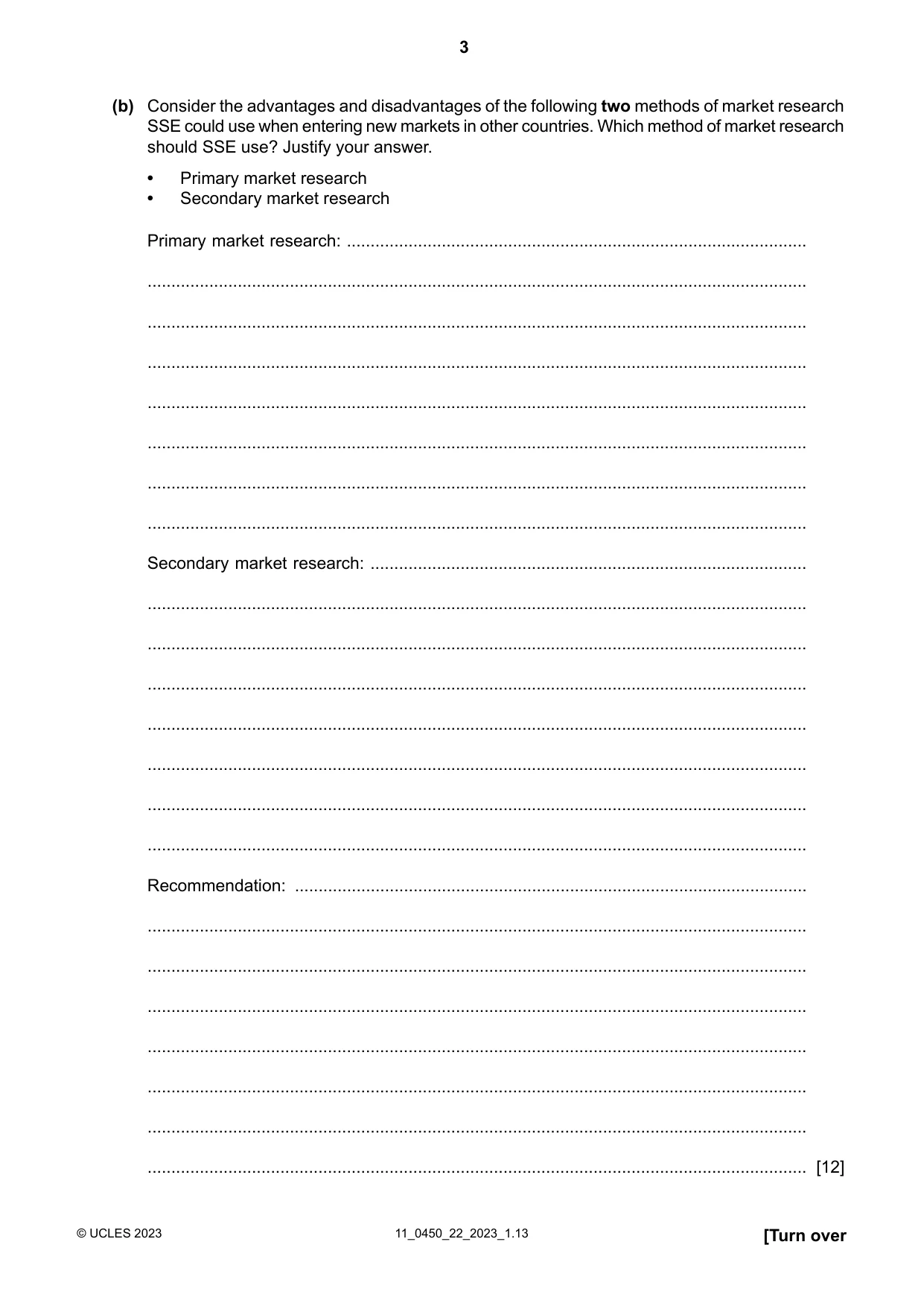 Cambridge IGCSE Business Studies 0450 2023 Oct/Nov Paper 2 · Variant 2 question paper, page 3 of 12