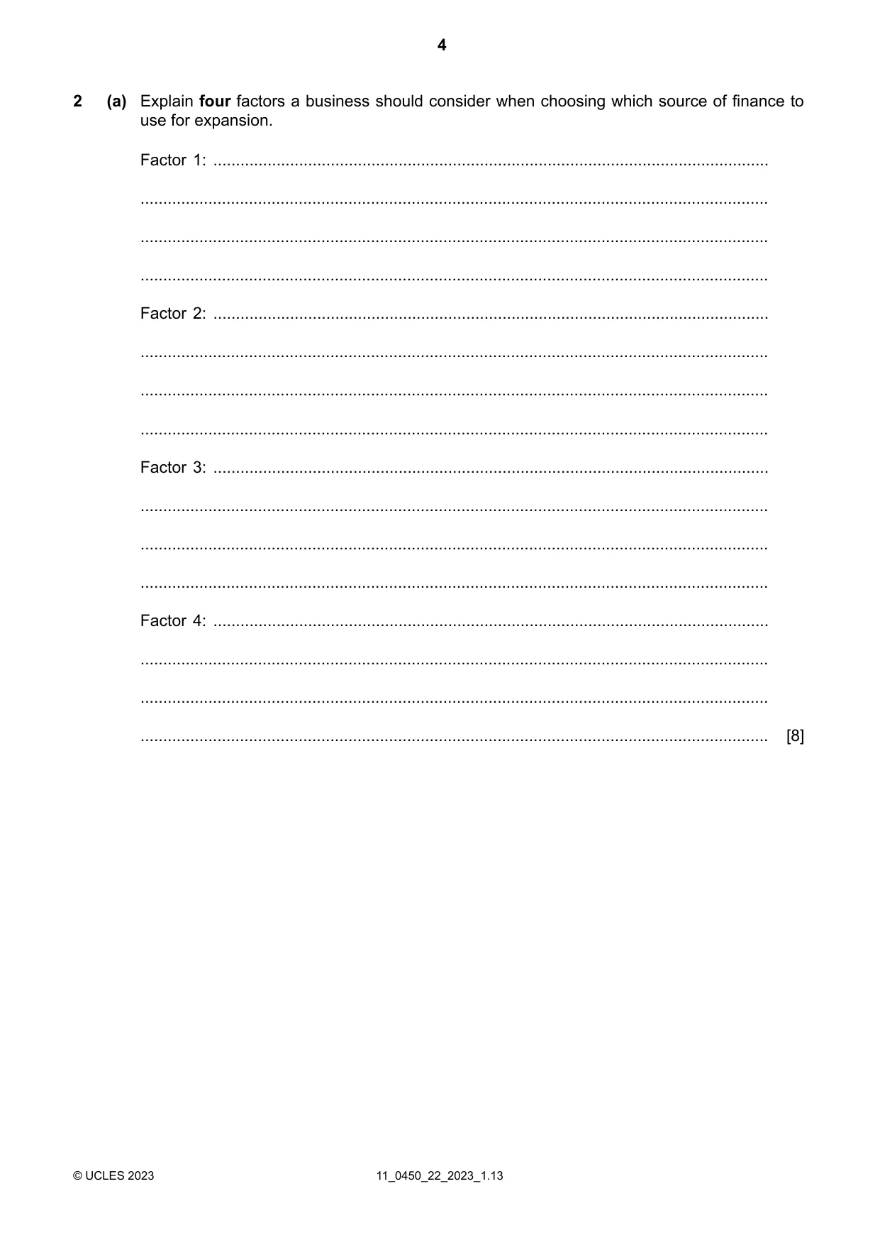 Cambridge IGCSE Business Studies 0450 2023 Oct/Nov Paper 2 · Variant 2 question paper, page 4 of 12